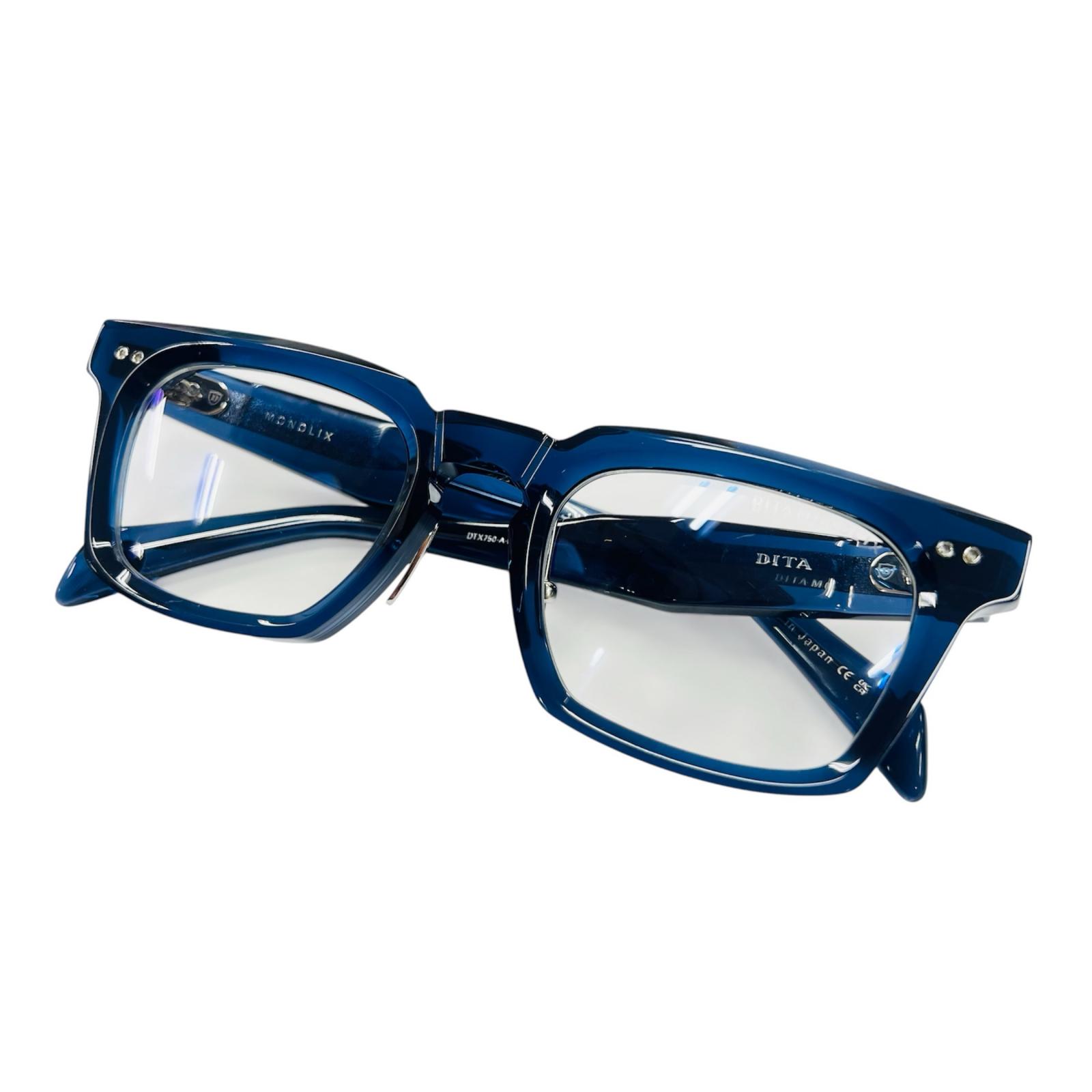 未当て嵌める品▲DITA ディータ 25AW DTX750 MONOLIX Asian Fit 眼鏡 メガネ アイウェア せつ然たる青色 しろがね色 50□22-148 示威運動水晶体 日本製 メンズ  【中古】