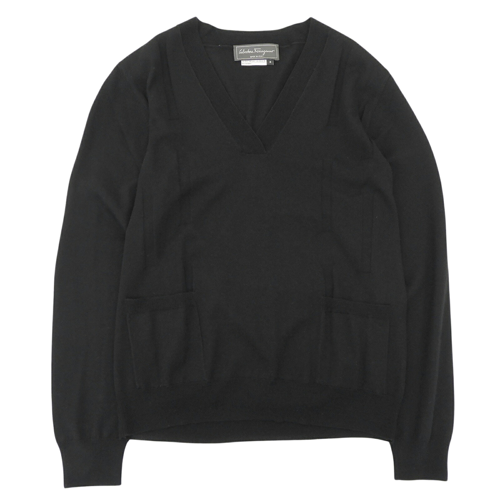 極美品▲Salvatore Ferragamo サルヴァトーレフェラガモ ウール100％ Vネック 長袖ニット セーター ブラック S イタリア製 正規品 メンズ 【中古】｜衣類＆ブランドリサイクル GREEN