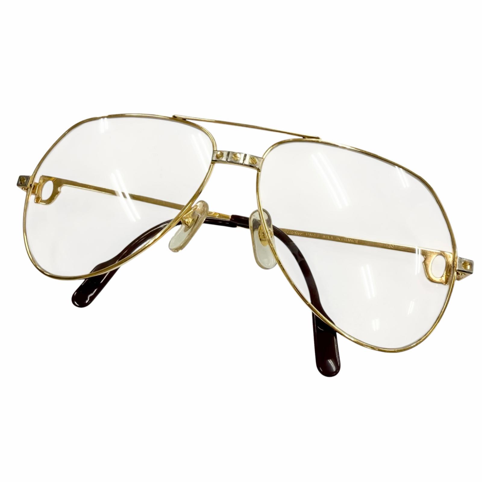 美品▼Cartier カルティエ ヴィンテージ サントス ツーブリッジ ティアドロップ 眼鏡 メガネ アイウェア ゴールド ボルドーワイン 59□14 130 度入り口・入口 フランス共和国製 メンズ  【中古】