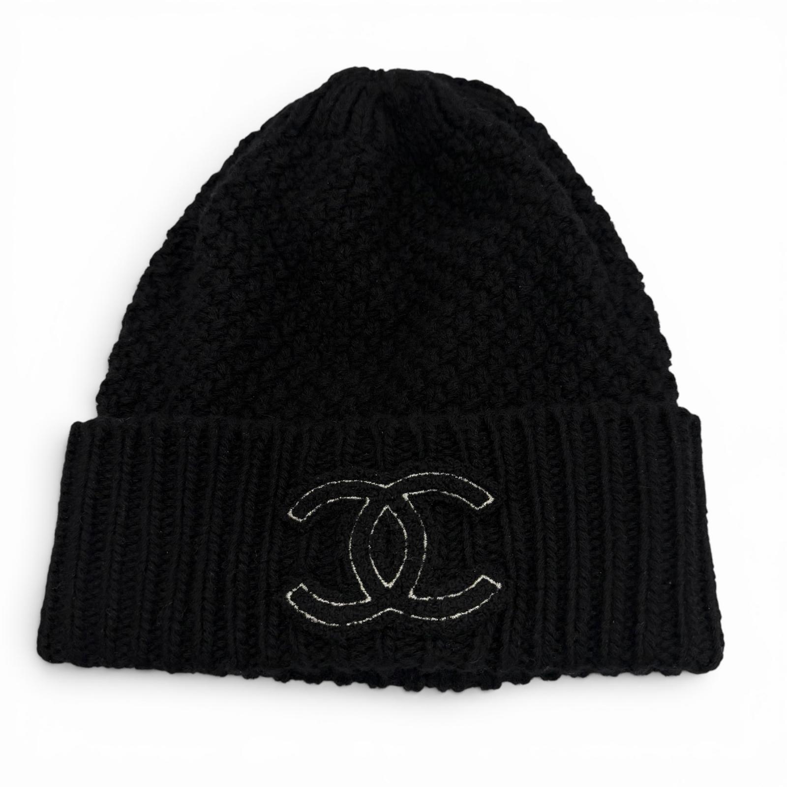 美品▼CHANEL シャネル カシミール ココマーク かぶり笠 編み物旗がしら 黒いこと イタリア製 置き目品 レディース メンズ ユニ一発やる 箱付き添い人 【中古】