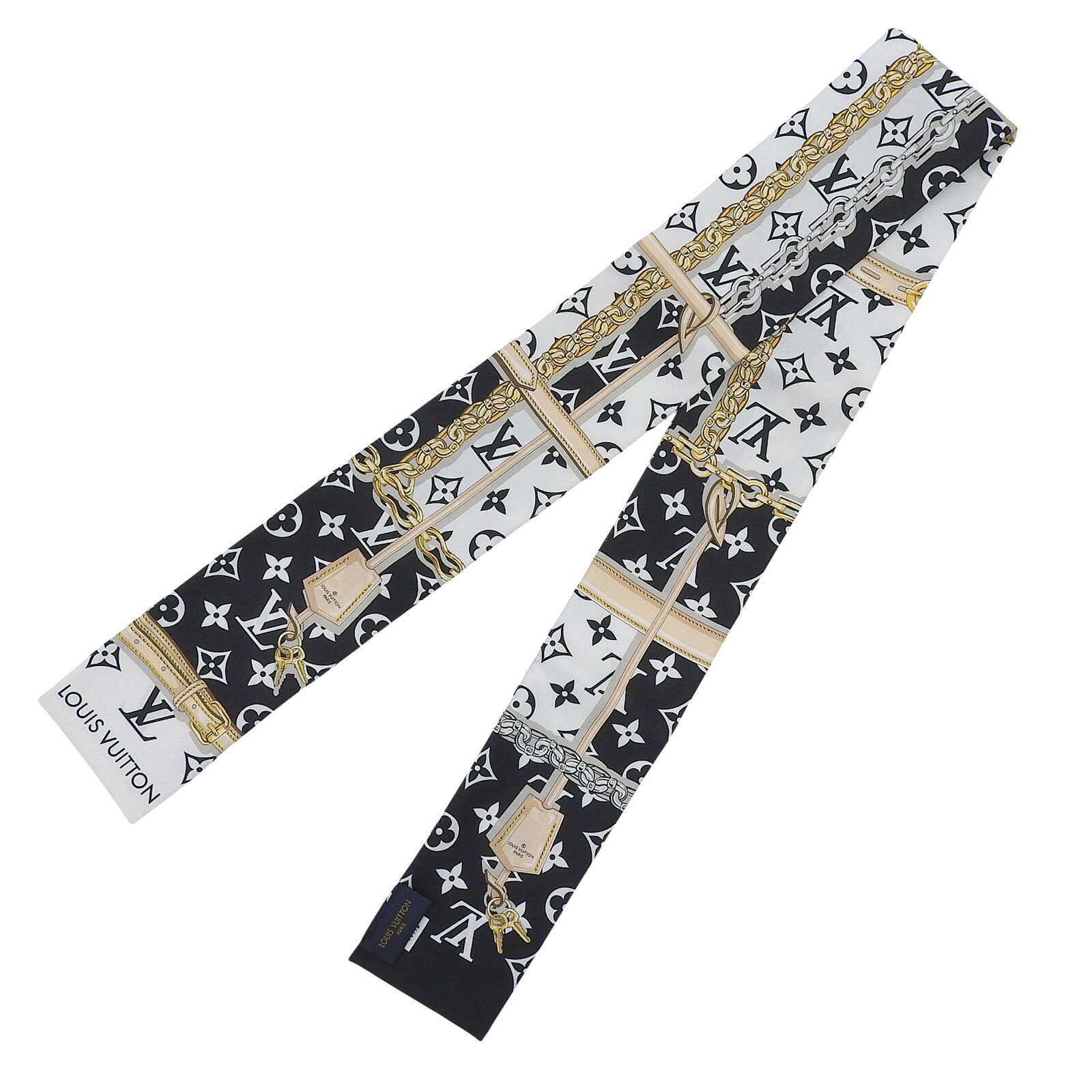 極美品▲LOUIS VUITTON ルイヴィトン M78656 バンドー モノグラム コンフィデンシャル 絹地100％ ノワール バンダナ えり巻き イタリア製 置き目品 レディース 箱付き添い人 【中古】