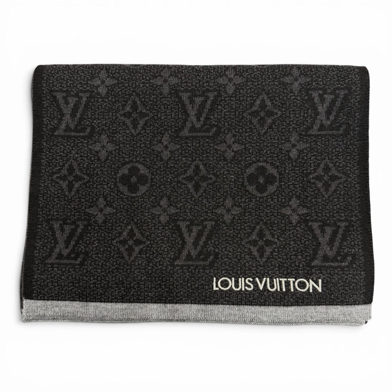 極美品▼LOUIS VUITTON ルイヴィトン 2025年製 M73468 エシャルプ マイ モノグラム エクリプス ウール100% ロゴ刺繍 マフラー ブラック グレー イタリア製 正規品 メンズ 箱付き 【中古】｜衣類＆ブランドリサイクル GREEN 40,541円