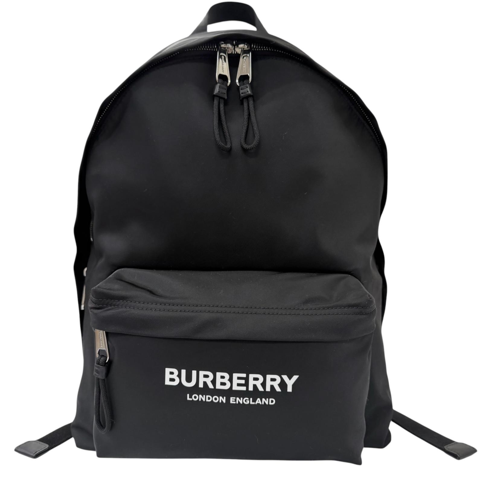 極美品□BURBERRY バーバリー 8021084 構成成分なめし革使い走り ロゴタイプ刷り上げる 背嚢 デイパック 黒いこと メンズオススメ 保護すること袋付き添い人【中古】