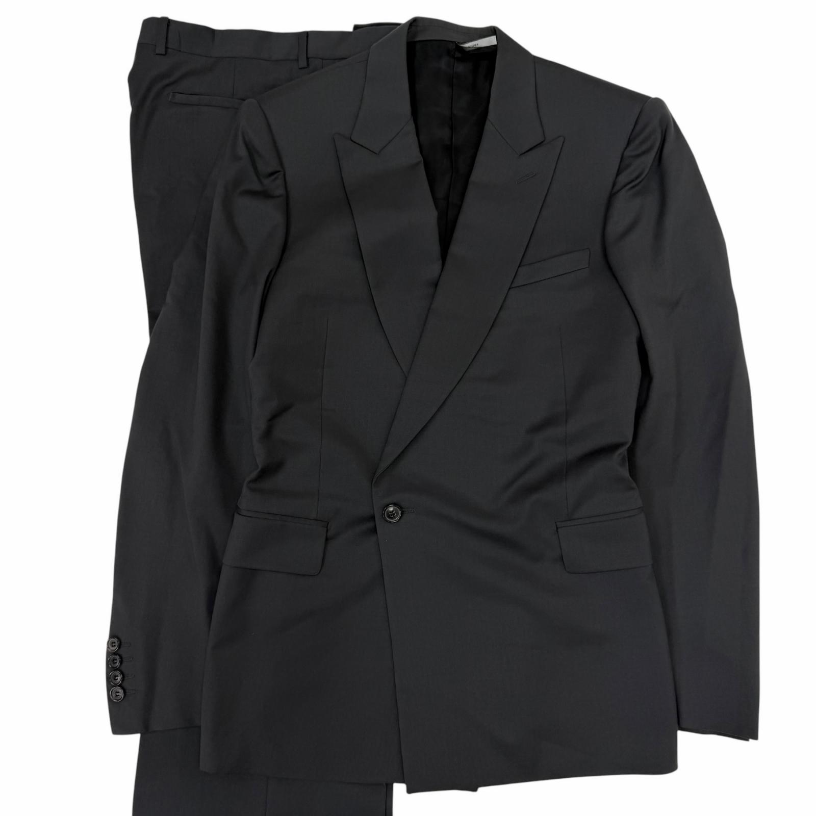 極美品□Dior HOMME ディオールオム ヴィンテージ 2001年製 羊毛100％ エディスリマンすべり出し  Solitaire期 シングル背広 濃灰色薄墨色 46 イタリア製 置き目品 メンズ 【中古】