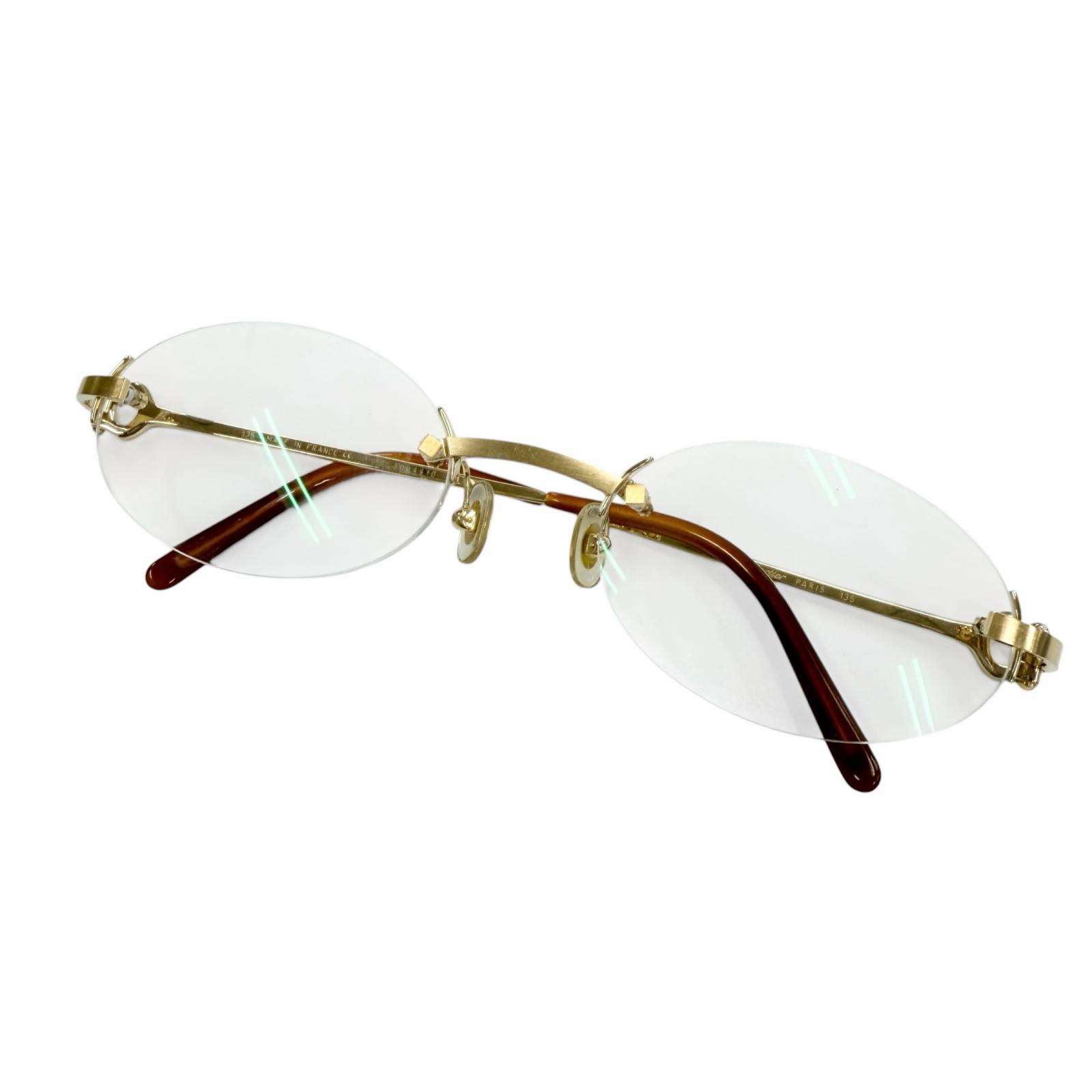 美品▼Cartier カルティエ 2C デコール ツーポイント リムレス オーバル マーブル柄 メガネ 眼鏡 アイウェア ゴールド クリアブラウン □20 135 フランス製 メンズ 【中古】|衣類&ブランドリサイクル GREEN