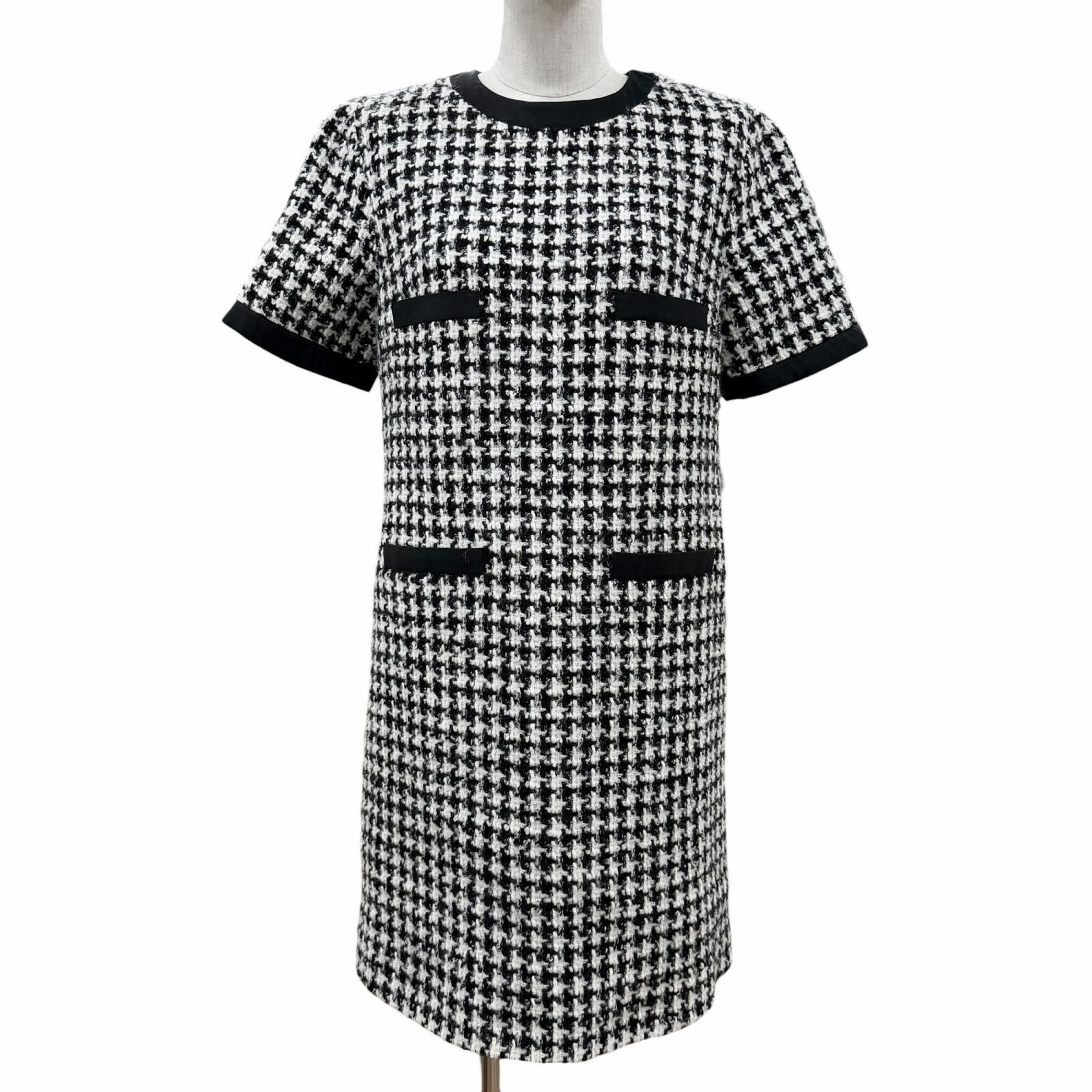 極美品◇MONCLER モンク線路 2023年製 I20932G00010 59714 ABITO 羊毛混 一本調子 半袖 衣装 黒いこと 白いこと 38 置き目品 レディース 【中古】