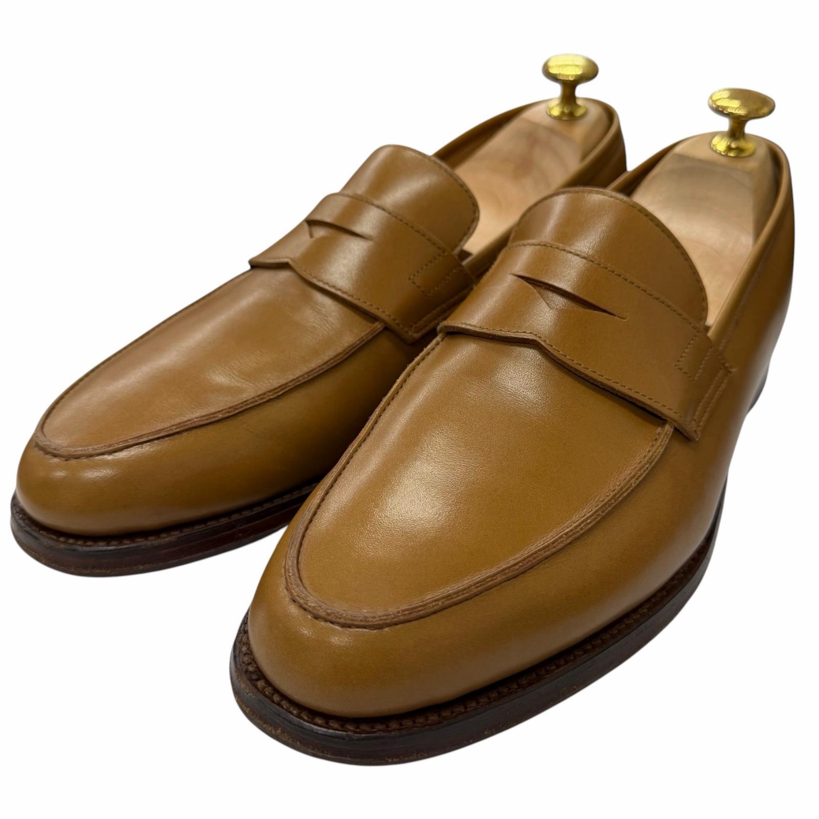 美品□CROCKETT\u0026JONES クロケットアンドジョーンズ POOLE なめし革 ペニーローファー コインローファー ベージュ 6.5 イングランド製 メンズ 保護すること袋付き添い人【中古】