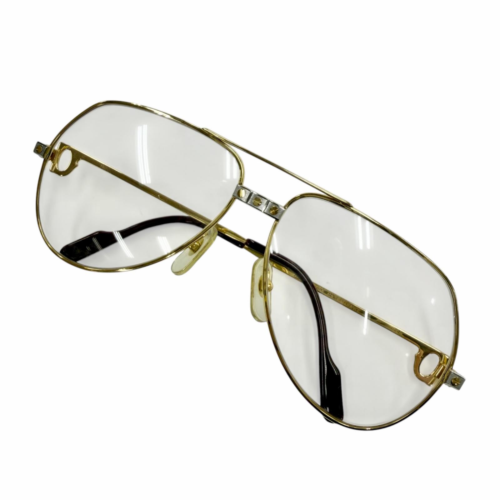 美品◇Cartier カルティエ ヴィンテージ ツーブリッジ アビエーター 130 眼鏡 メガネ アイウェア ゴールド ボルドーワイン 59□14 フランス共和国製 メンズ  【中古】