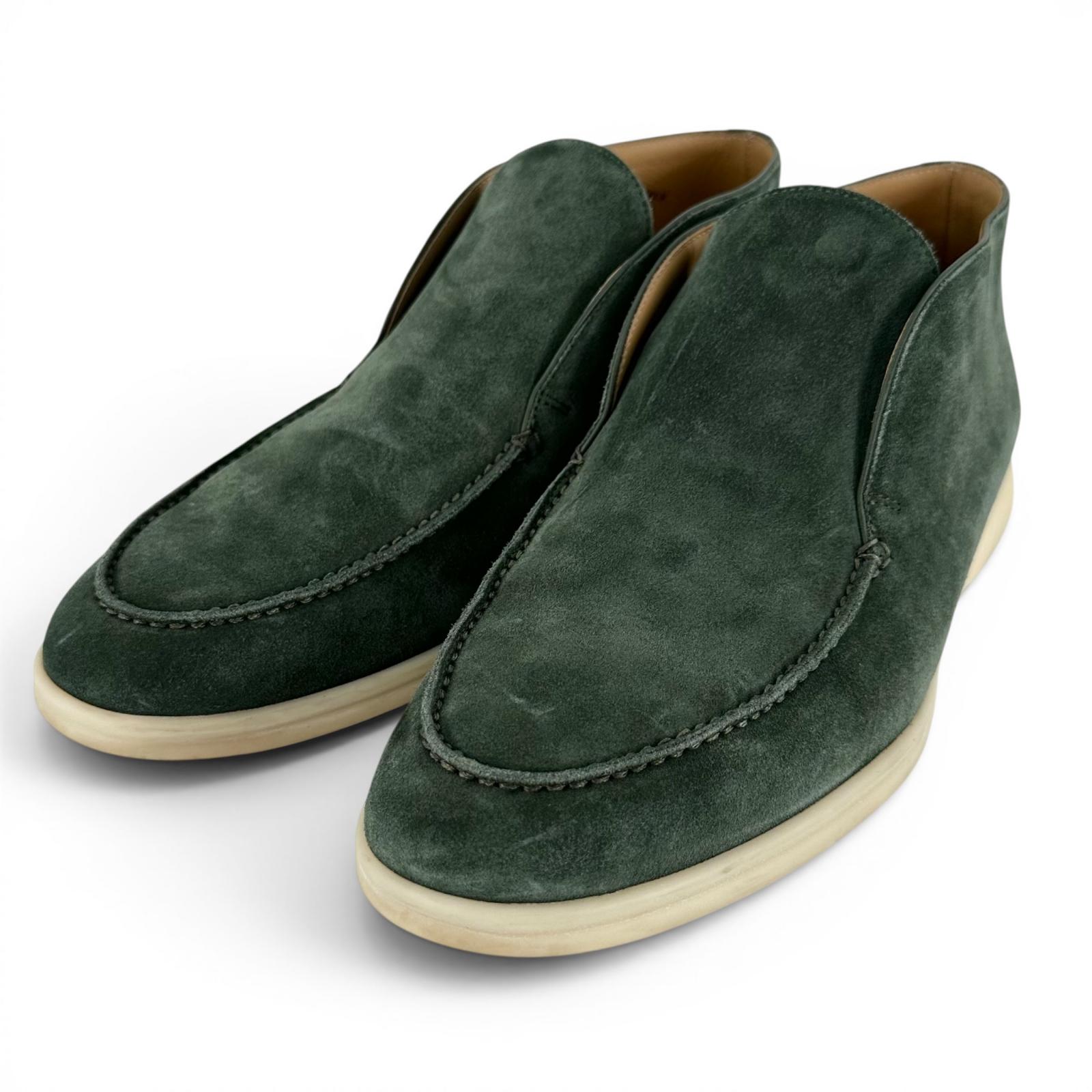 美品▲Loro Piana ロロピアーナ 52629L OPEN WALK 明けっ広げ ウォーク スウェードレザー アンクルブーツ 緑であること 40.5 イタリア製 メンズ 【中古】