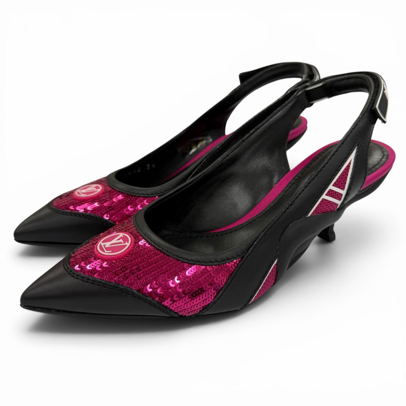 美品☆LOUIS VUITTON ルイヴィトン HEELS スパンコール LVサークルロゴ レザー パンプス ブラック ピンク 34 イタリア製 レディース 【中古】|衣類&ブランドリサイクル GREEN