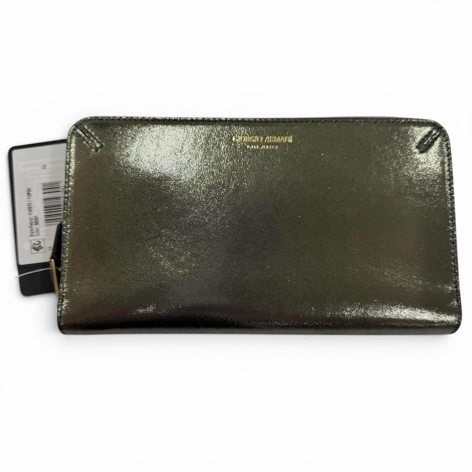 未当て嵌める品☆GIORGIO ARMANI ジョルジオアルマーニ Y1H372 付け届け品 プリマ ラウンドチャック ロングウォレット パルメラートレザー 長札入れ メタリックグレー イタリア製 レディース 箱付き添い人 【中古】