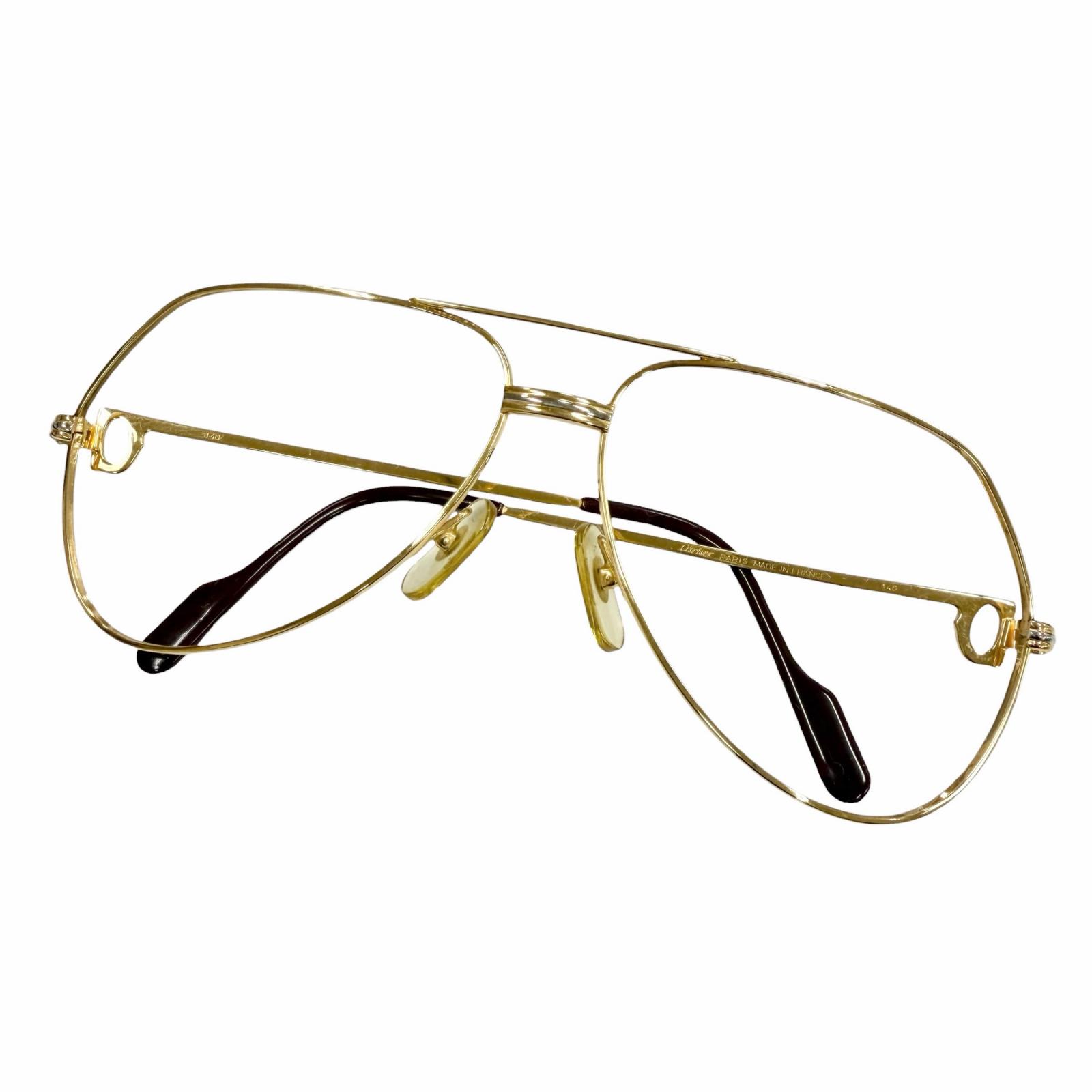 美品▼Cartier カルティエ ヴィンテージ トリニティ ツーブリッジ 眼鏡 メガネ アイウェア ゴールド ボルドーワイン 62□14 140 フランス共和国製 メンズ  【中古】