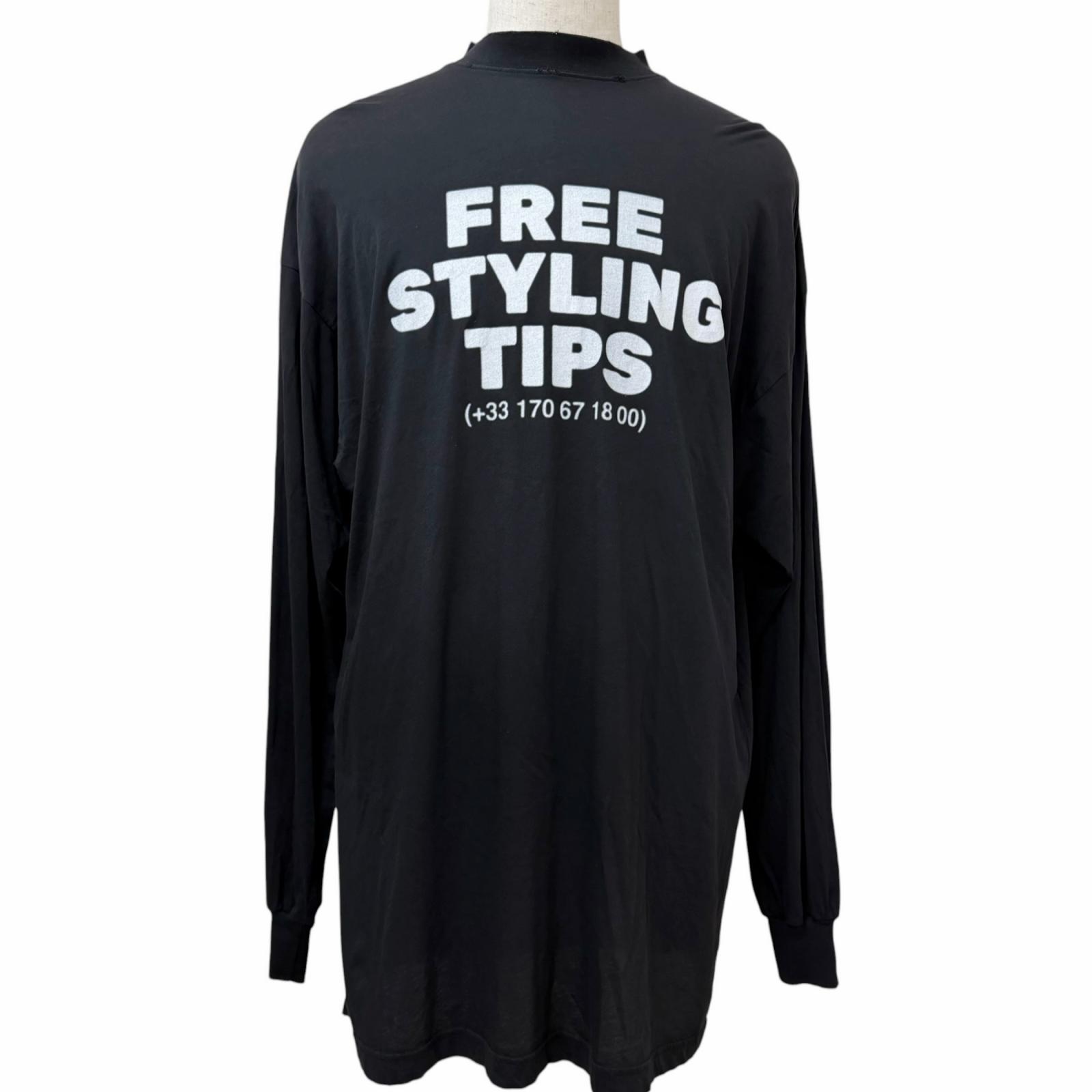 美品□BALENCIAGA バレンシアガ 23SS 739027 TOVG2 UNISEX Free Styling Tips Tee 不都合産業 薄っぺら 長袖 ロング捩りＴシャツ 黒いこと 1 置き目品 メンズ 【中古】