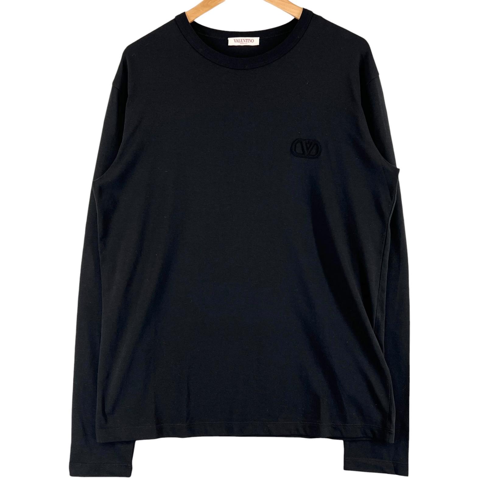 美品▲VALENTINO ヴァレンティノ 5V3MG15L9UK 綿織物100％ 労働者の一団のど首 ロング 長袖Ｔシャツ 黒いこと M イタリア製 置き目品 メンズ 【中古】