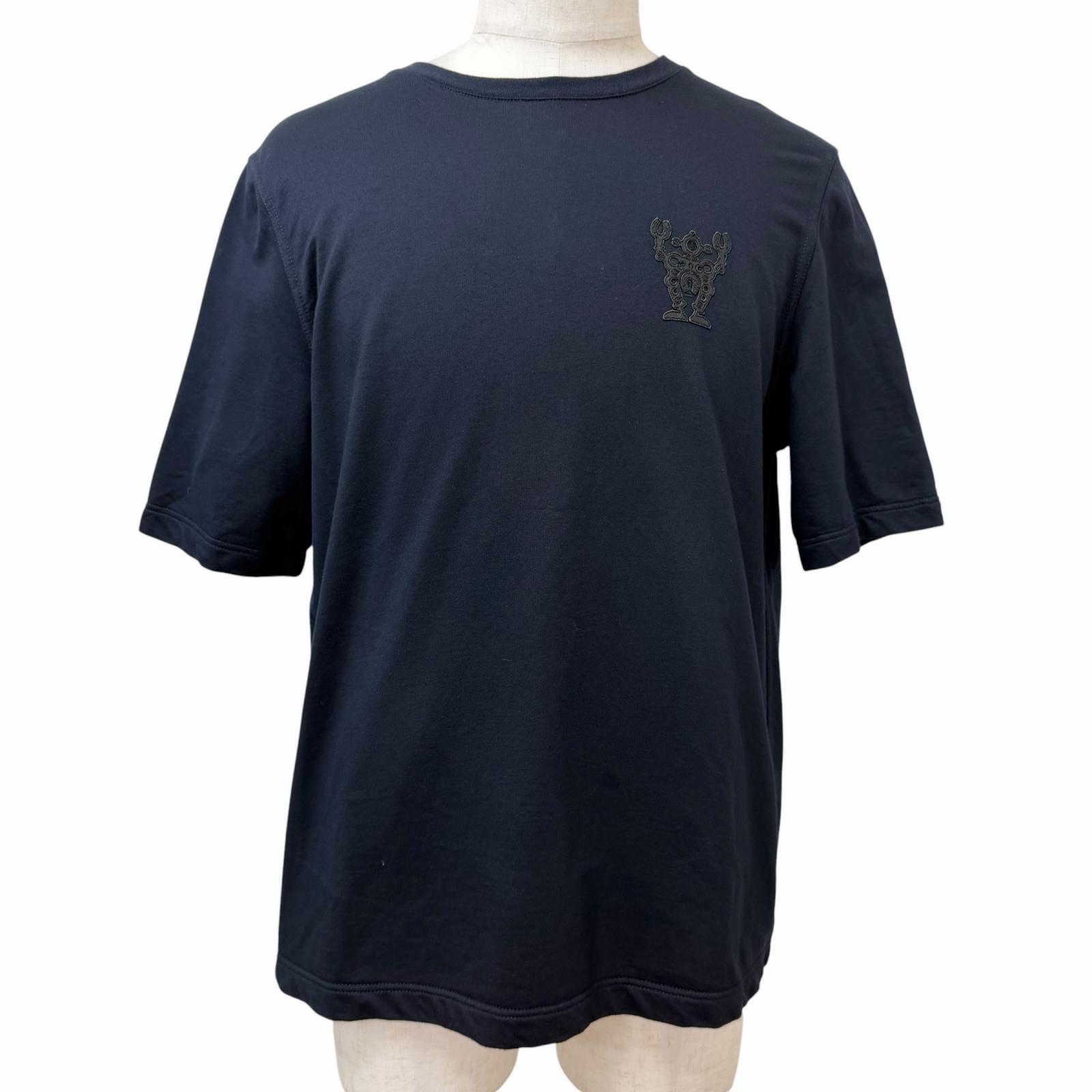 美品□HERMES エルメス 日暈 檀那 ファリエール 自動人形 ラムレザーパッチ 半袖Ｔシャツ カットソー 米国海軍 M イタリア製 メンズ 【中古】