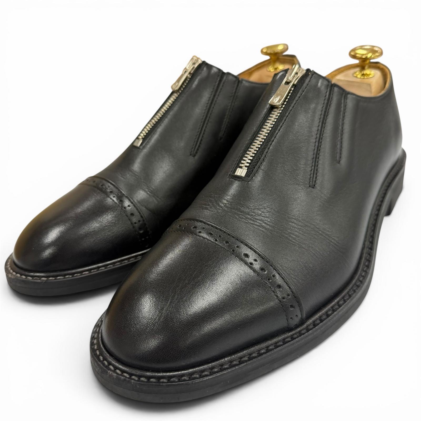 美品▼Hender Scheme エンダースキーマ tq-s-ffa 向こう正面ジッパー 引っ切り無い手当て なめし革シューズ 黒いこと しろがね色金具 6 (27-27.5珊) メンズ 箱付き添い人 【中古】