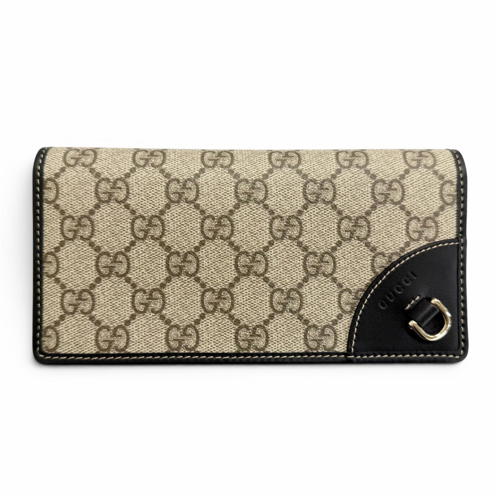 極美品△GUCCI グッチ 821802 GGエンブレム コンチネンタルウォレット レザートリム 長財布 ブラック ベージュ イタリア製 メンズ 箱・保存袋付き 【中古】｜衣類＆ブランドリサイクル GREEN