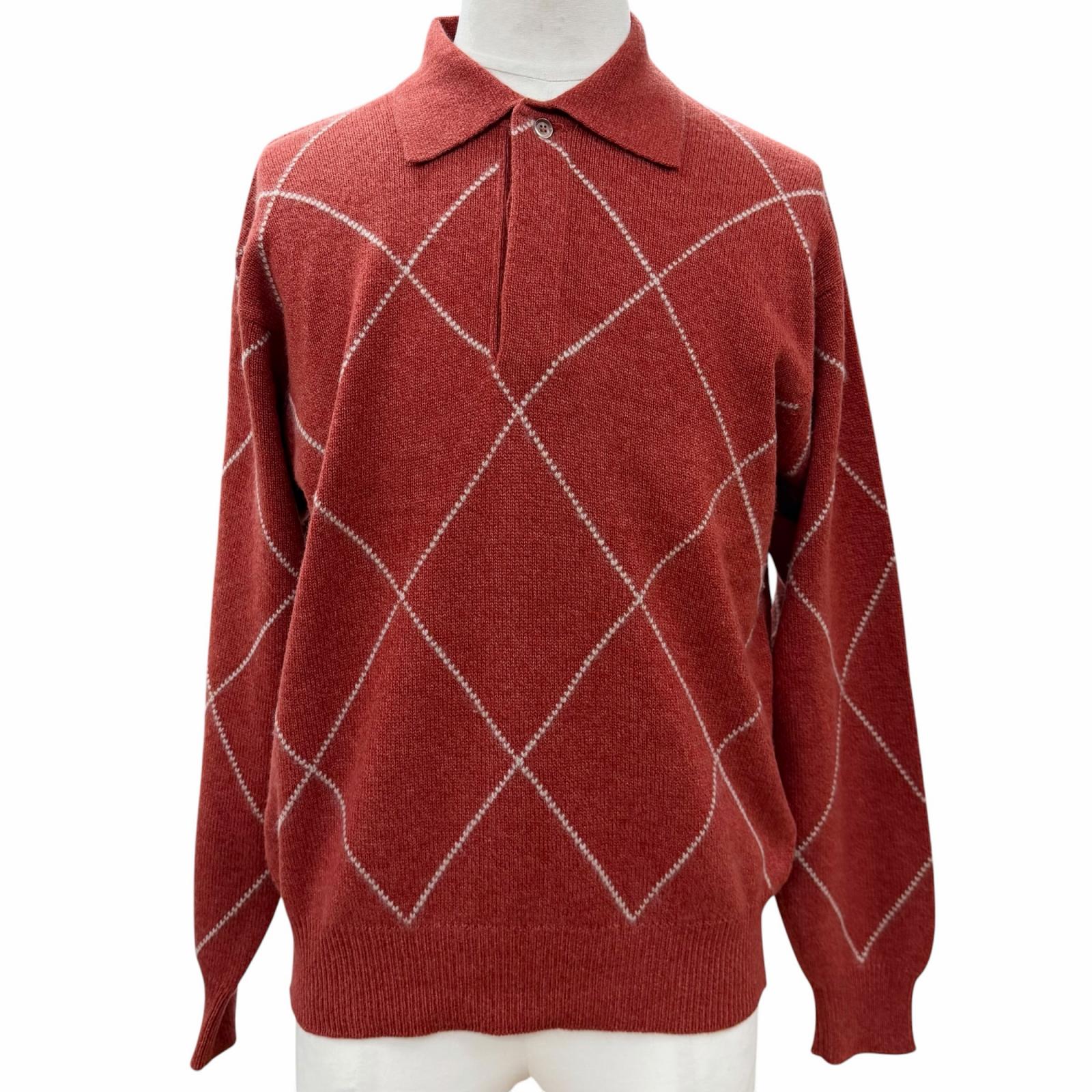 極美品▼Loro Piana ロロピアーナ カシミヤ100% アーガイル柄 プルオーバー ポロニット セーター レッド 46 イタリア製 正規品 メンズ 【中古】｜衣類＆ブランドリサイクル GREEN
