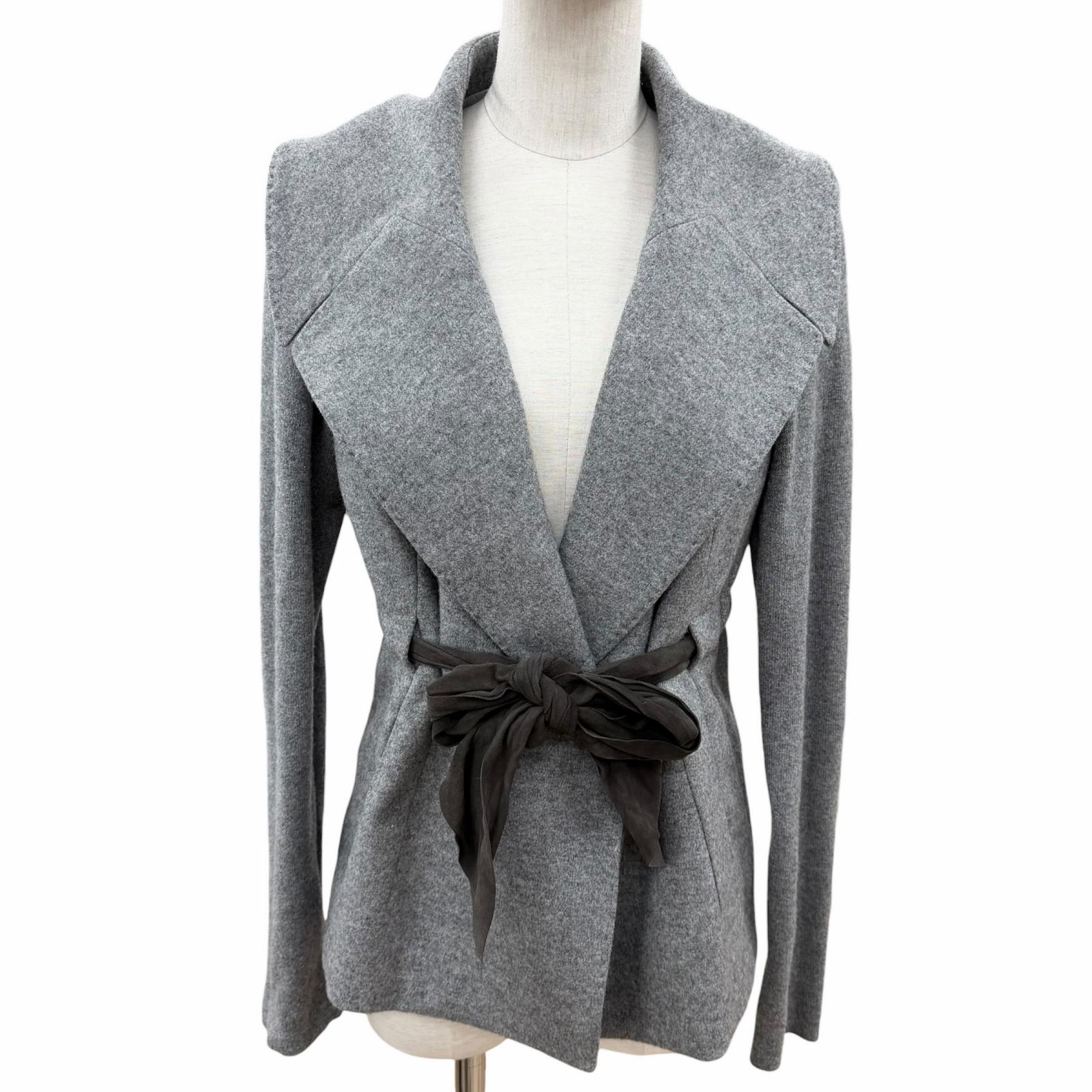 極美品◇Brunello Cucinelli ブルネロクチネリ DR51505 ウール カシミヤ ニット切替 レザーベルト ジャケット グレー 46 イタリア製 正規品 レディース ハンガー付き 【中古】|衣類&ブランドリサイクル GREEN