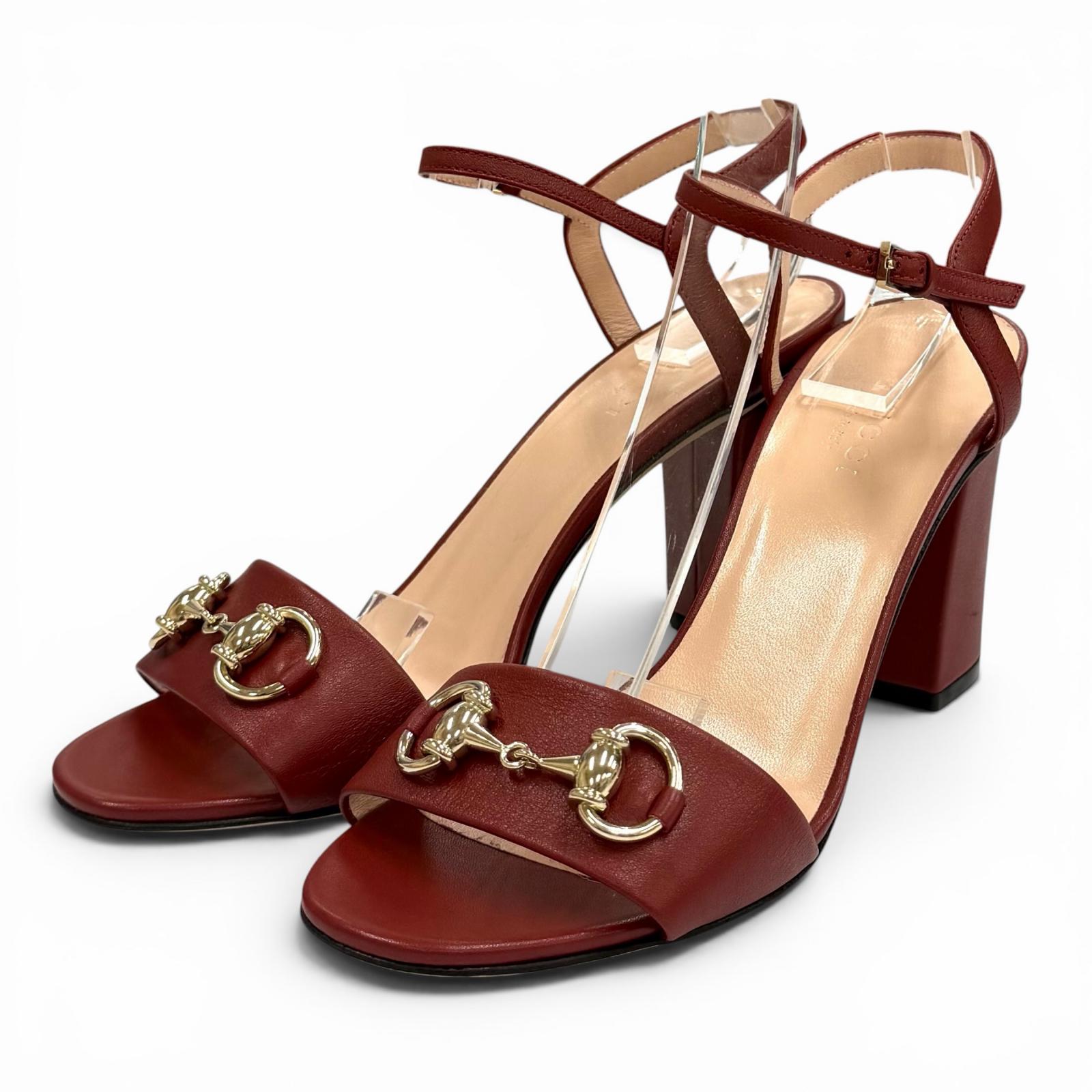 極美品★GUCCI グッチ ホースビット アンクルストラップ レザー サンダル ミュール ボルドー ゴールド金具 36 イタリア製 レディース 【中古】｜衣類＆ブランドリサイクル GREEN