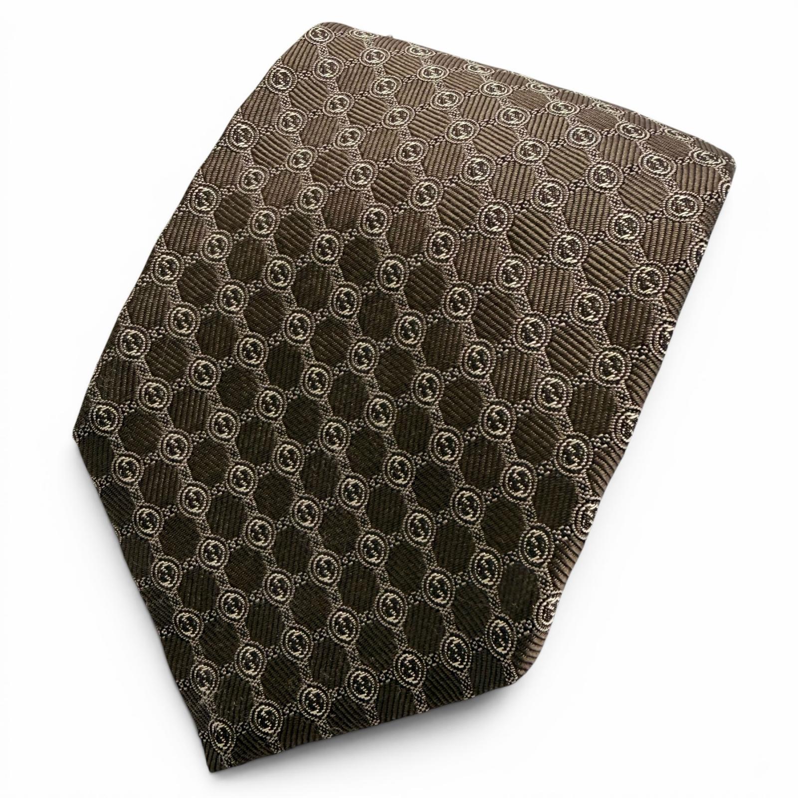 極美品△GUCCI グッチ シルク100％ インターロッキングG ジャガード 総柄 ネクタイ ダークブラウン 148&times;8cm イタリア製 正規品 メンズ 紳士小物 ビジネス オススメ◎ 【中古】｜衣類＆ブランドリサイクル GREEN
