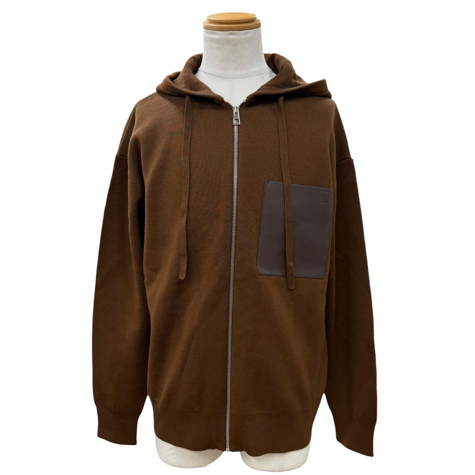 極美品▼LOEWE ロエベ H526Y16KAS ウール98% アナグラムロゴ レザー使い ジップアップ フーディー パーカー ブラウン M イタリア製 正規品 メンズ 【中古】｜衣類＆ブランドリサイクル GREEN