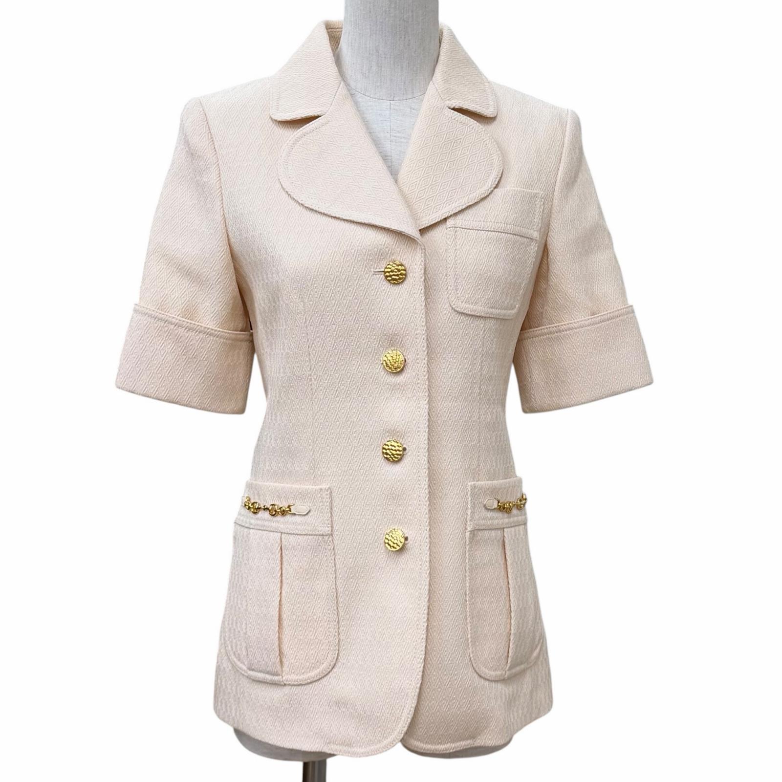 未使用品★GUCCI グッチ 643288 ウール100% ホースビット レザー使い 総柄 半袖 ジャケット ベージュ 38 イタリア製 正規品 レディース ハンガー付き 【中古】｜衣類＆ブランドリサイクル GREEN