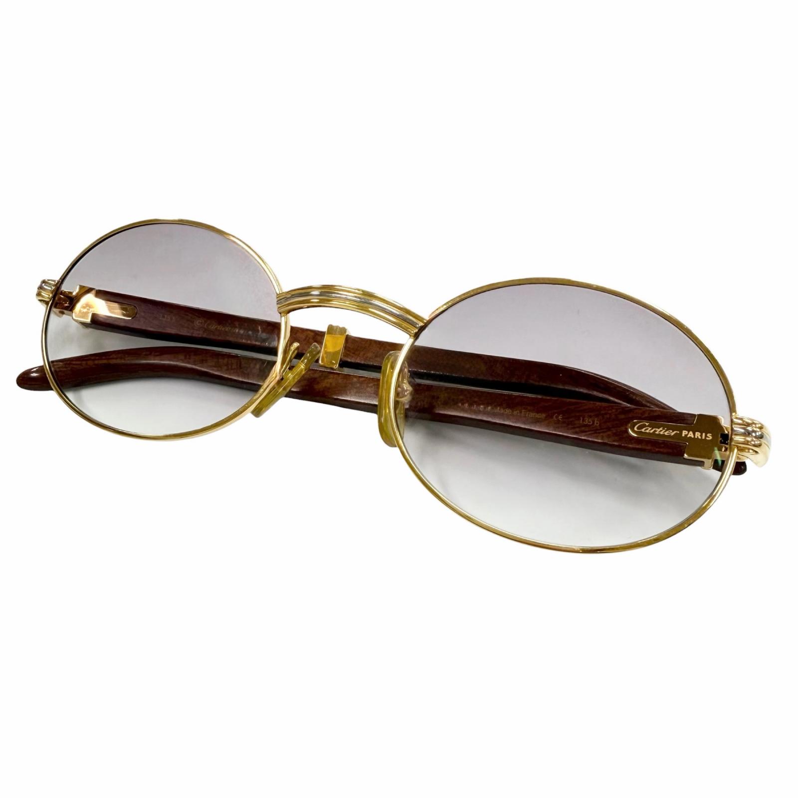 良品▼Cartier カルティエ トリニティ ウッドテンプル グラデーションレンズ アイウェア サングラス ゴールド ブラウン レンズ：パープル 53□22 135 フランス製 メンズ 【中古】｜衣類＆ブランドリサイクル GREEN