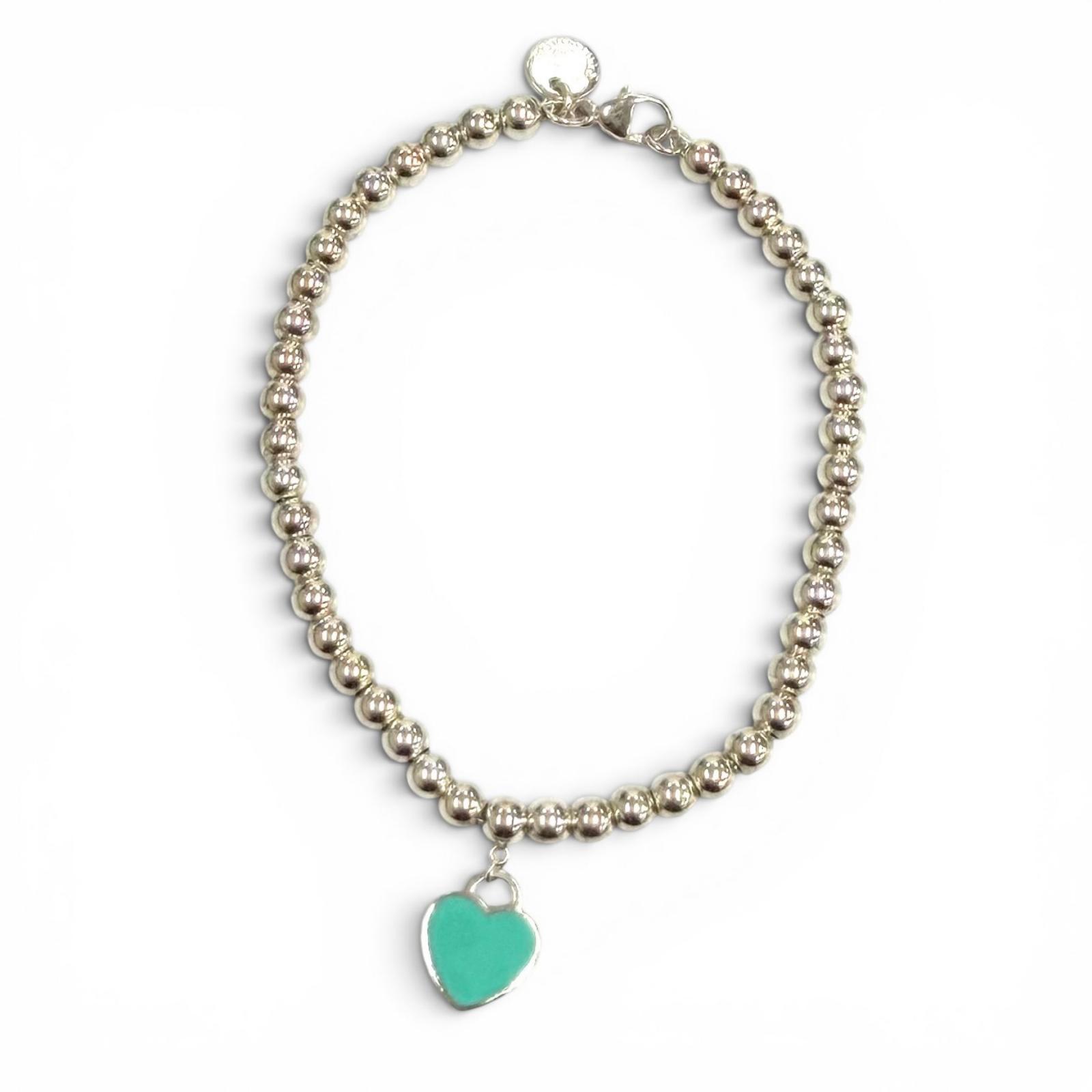 極美品★TIFFANY&Co. ティファニー リターントゥティファニー ミニハートタグ ビーズ ブレスレット AG925 シルバー ブルー 重量6.8g 箱・保存袋付き 【中古】|衣類&ブランドリサイクル GREEN