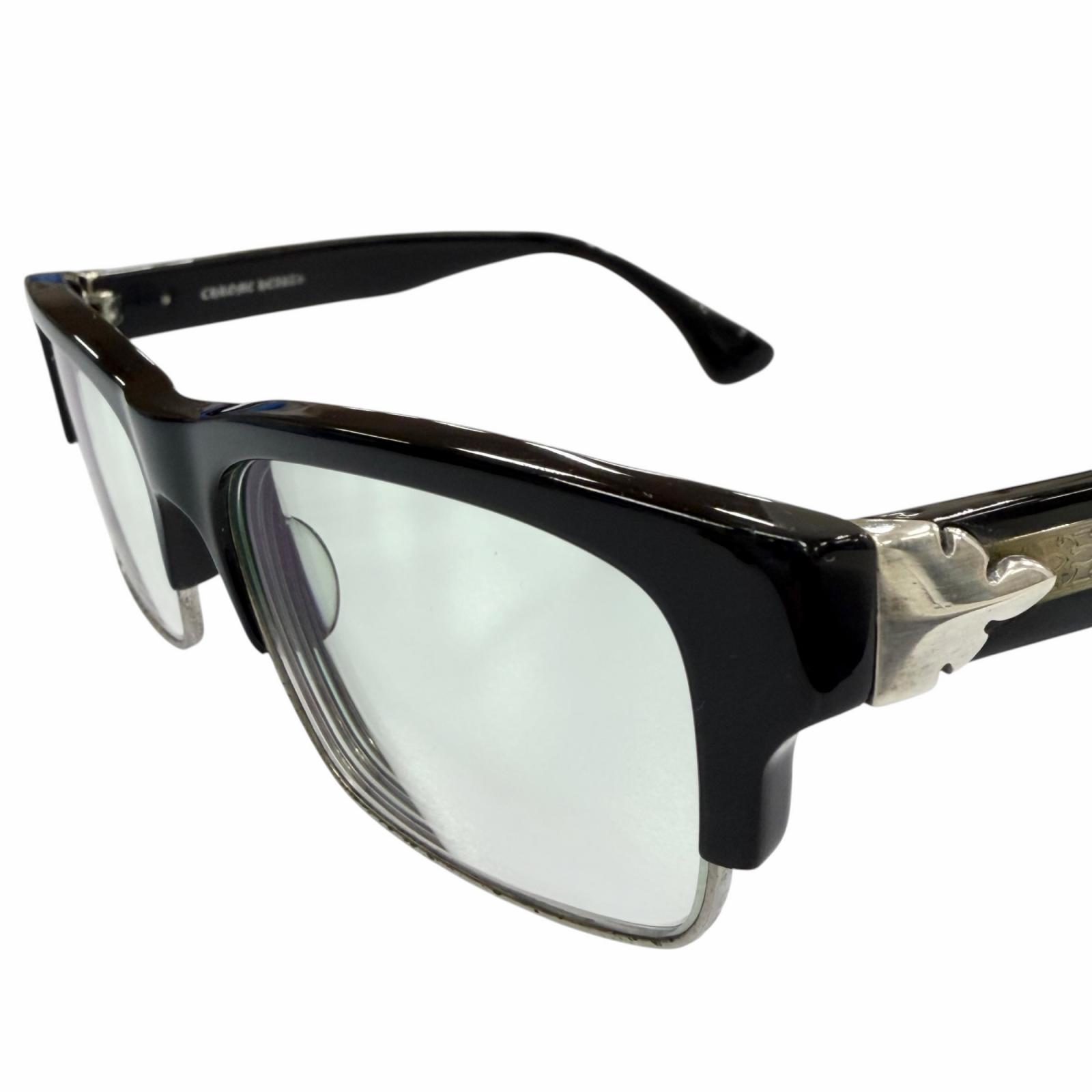 良品▼CHROME HEARTS クロムハーツ MINGUS-A 925 フレアニー カラーレンズ メガネ 眼鏡 アイウェア ブラック シルバー レンズ:グリーン 54□17-145 度入り 日本製 総重量45g メンズ 【中古】|衣類&ブランドリサイクル GREEN