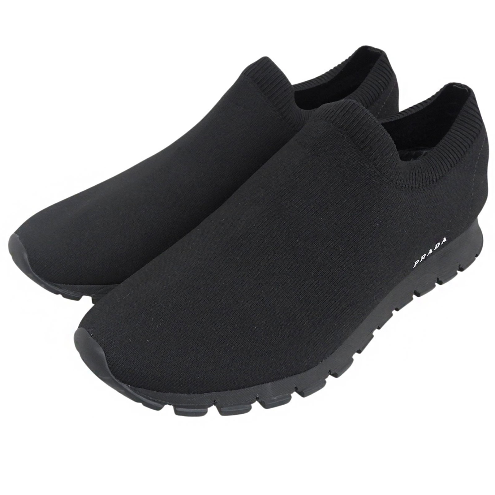 極美品▲PRADA プラダ ニット ロゴデザイン ニットアッパー ソックススニーカー スリッポン ニットスニーカー ブラック 6.5 メンズ 【中古】|衣類&ブランドリサイクル GREEN