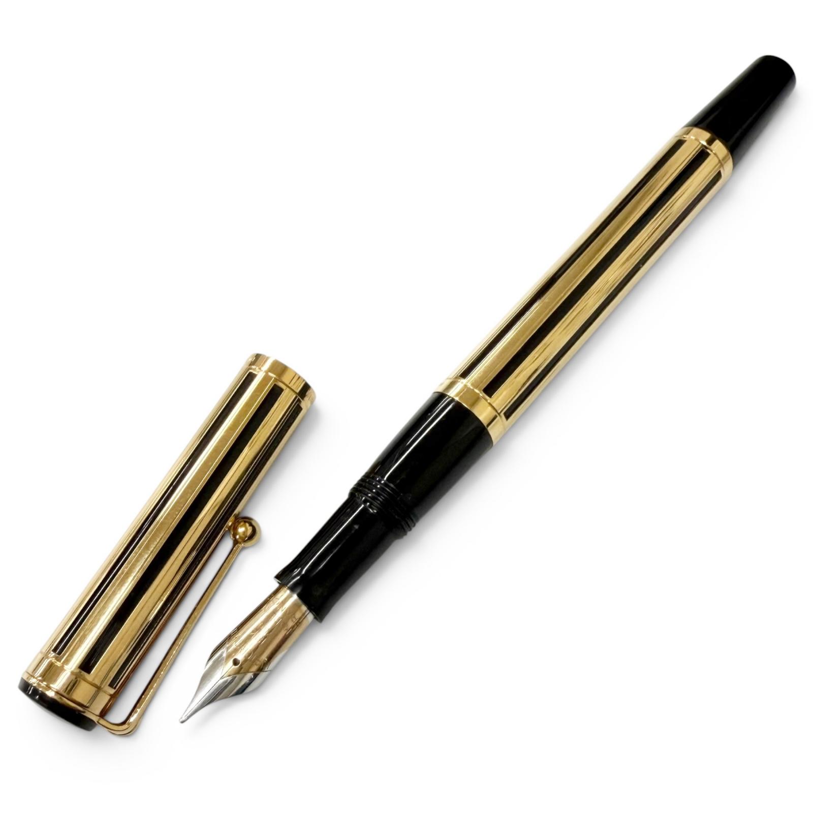 美品□WATERMAN ウォーターマン ルマン 200 ナイト＆デイ ペン先18K Fニブ ストライプ柄 万年筆 ゴールド ブラック フランス製 メンズ 【中古】｜衣類＆ブランドリサイクル GREEN