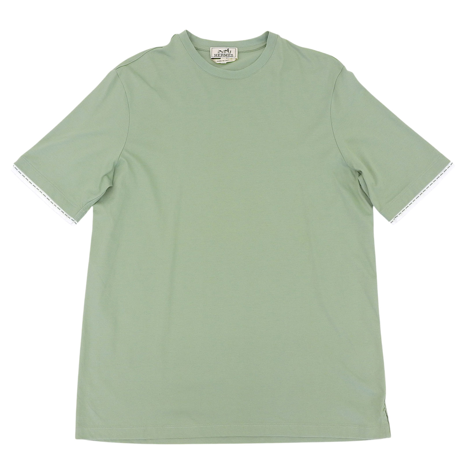 美品▲HERMES エルメス コットン100％ サドルステッチデザイン ショートスリーブ 半袖Ｔシャツ グリーン ホワイト M イタリア製 正規品 メンズ 【中古】｜衣類＆ブランドリサイクル GREEN
