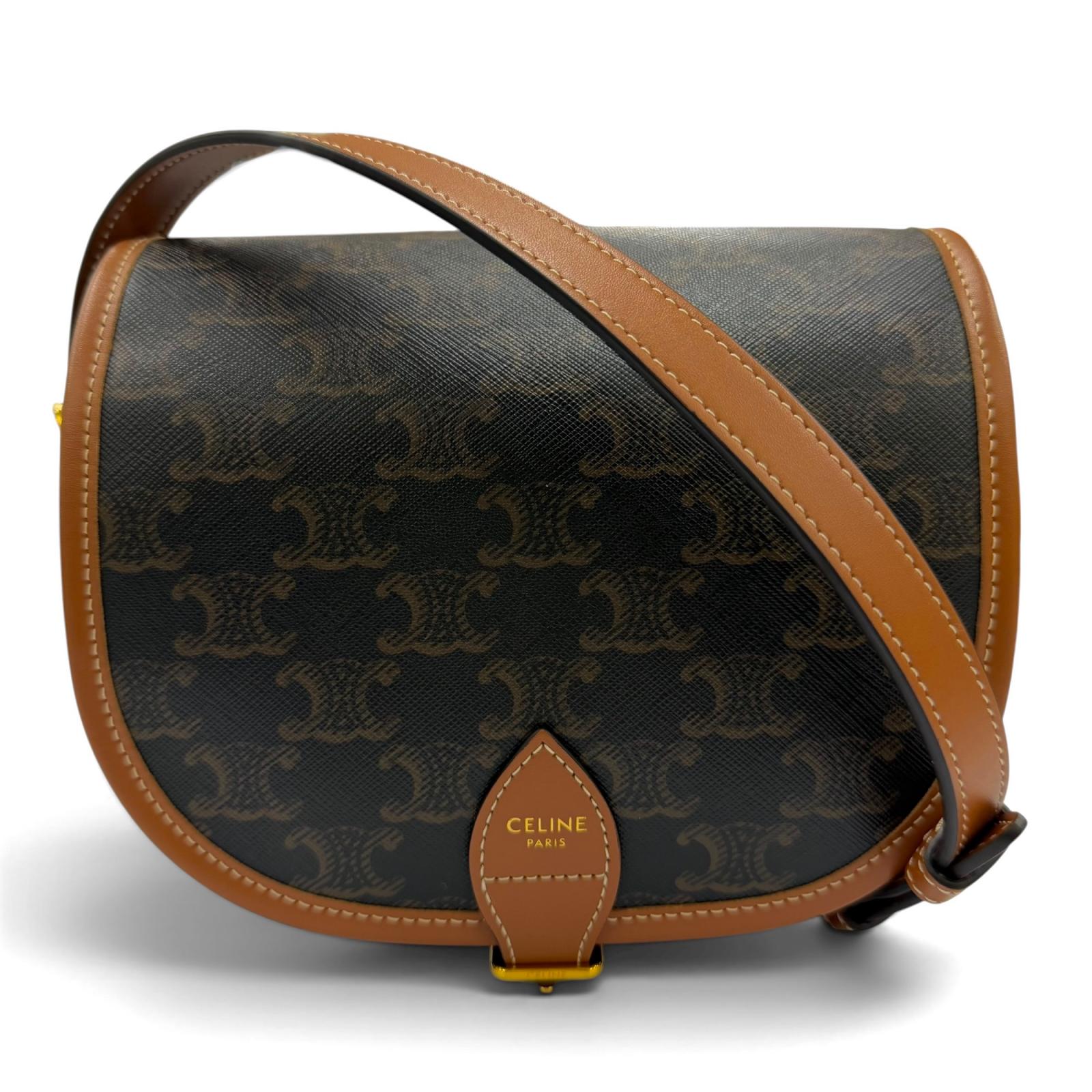 美品☆CELINE セリーヌ 19150 ミディアム フォルコ トリオンフキャンバス ショルダーバッグ タン ブラウン イタリア製 レディース 保存袋付き 【中古】｜衣類＆ブランドリサイクル GREEN