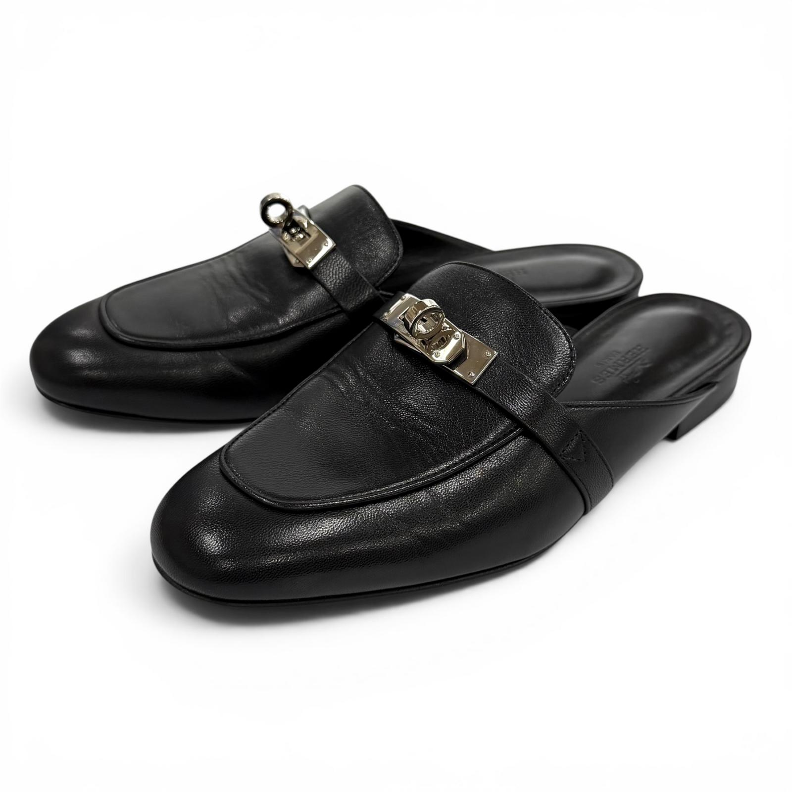 美品★HERMES エルメス H212295Z 01390 オズ シェーブル シルバー金具 ケリーバックル ミュール ブラック 35.5 イタリア製 レディース 箱・保存袋付き 【中古】｜衣類＆ブランドリサイクル GREEN