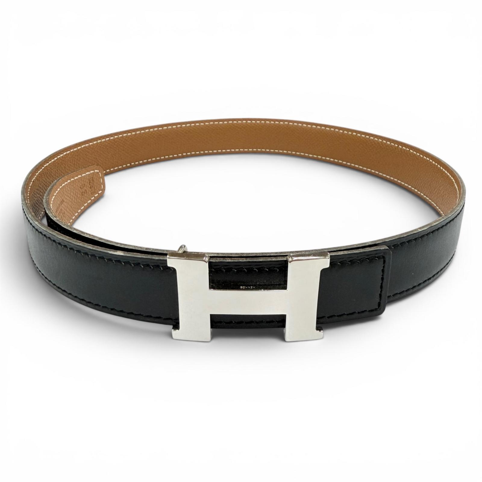 美品◇HERMES エルメス ヴィンテージ レザー シルバー金具 マルジェラ期 Hロゴ ベルト ブラック ブラウン 65 □D刻印 フランス製 レディース 箱付き 【中古】｜衣類＆ブランドリサイクル GREEN 43,560円