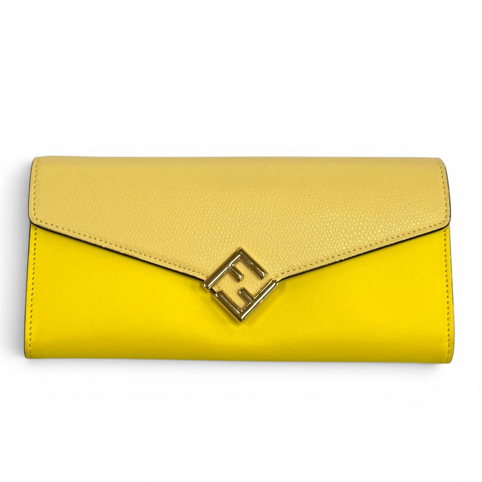 美品★FENDI フェンディ 8M0251 FFダイアモンド コンチネンタル レザー ロングウォレット 長財布 イエロー ゴールド金具 イタリア製 レディース 箱・保存袋付き 【中古】|衣類&ブランドリサイクル GREEN