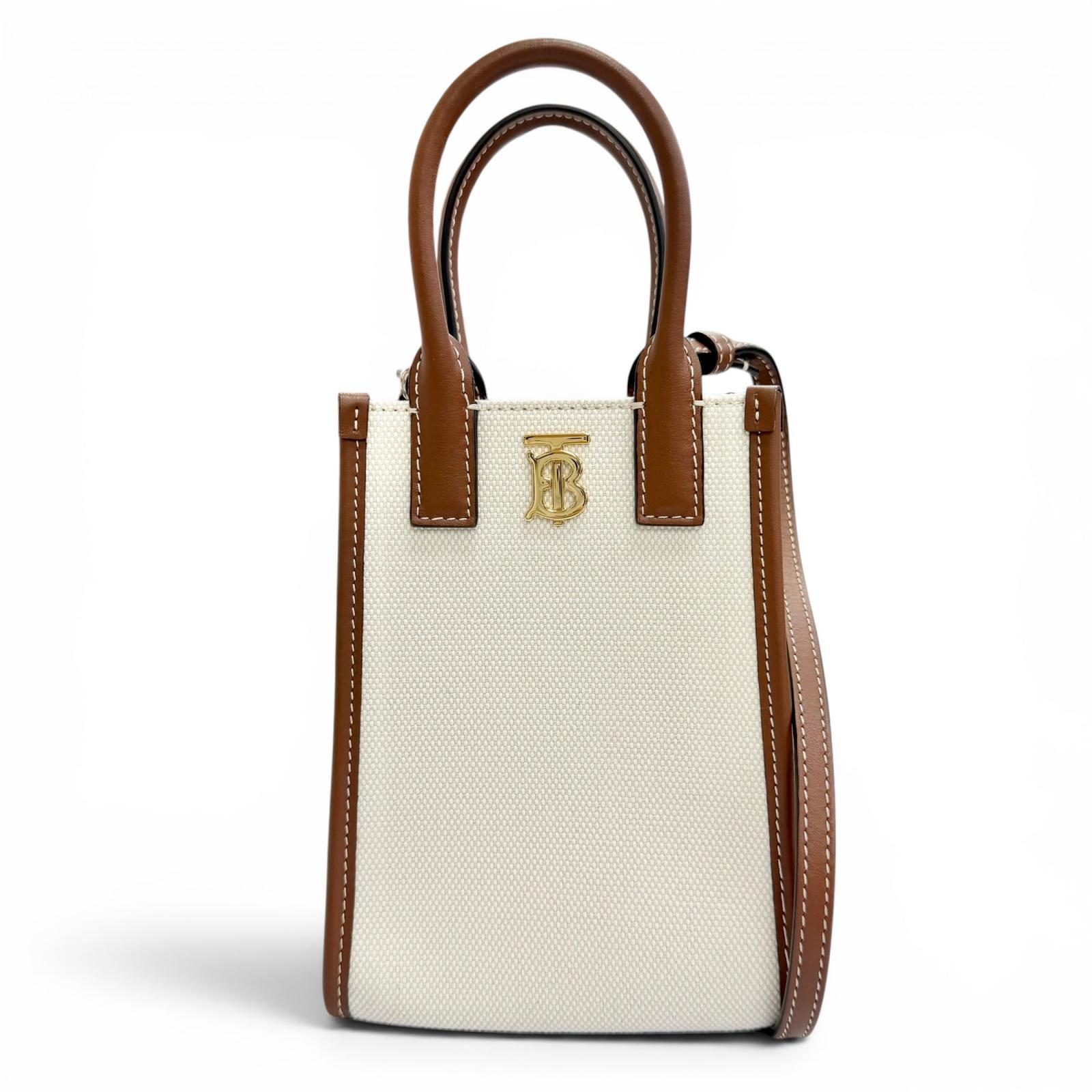 未使用品△BURBERRY バーバリー 22SS 8052460 マイクロ フランシス TB トートバッグ キャンバス レザー 2WAY ハンドバッグ ショルダーバッグ フォンケース ナチュラル ブラウン ゴールド金具 イタリア製 レディース 保存袋付き 【中古】|衣類&ブランドリサイクル GREEN