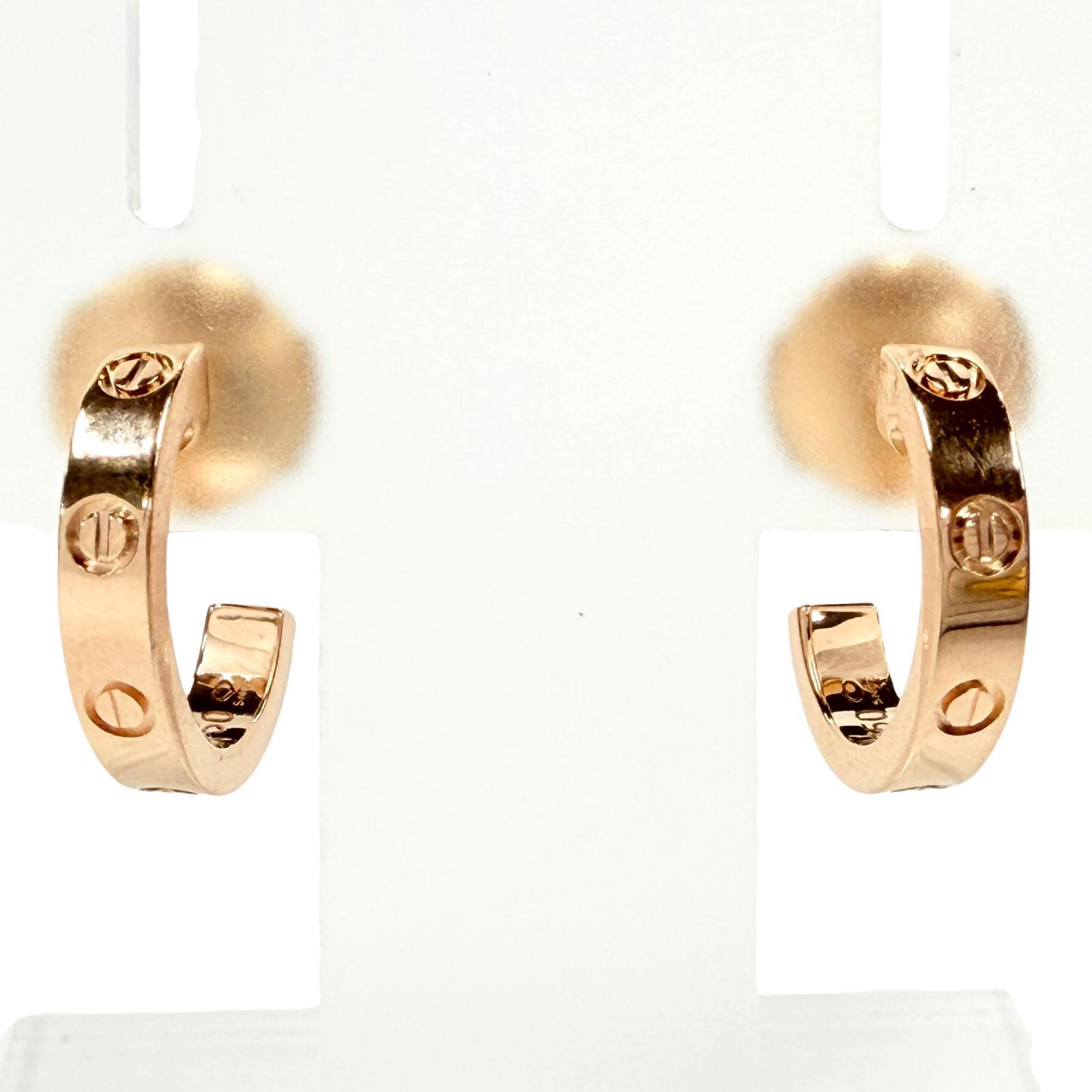 極美品◇Cartier カルティエ KXO801 LOVE ミニラブ フープ イヤリング スモールモデル AU750(PG) ピアス ピンクゴールド 重量3.44g レディース 【中古】｜衣類＆ブランドリサイクル GREEN