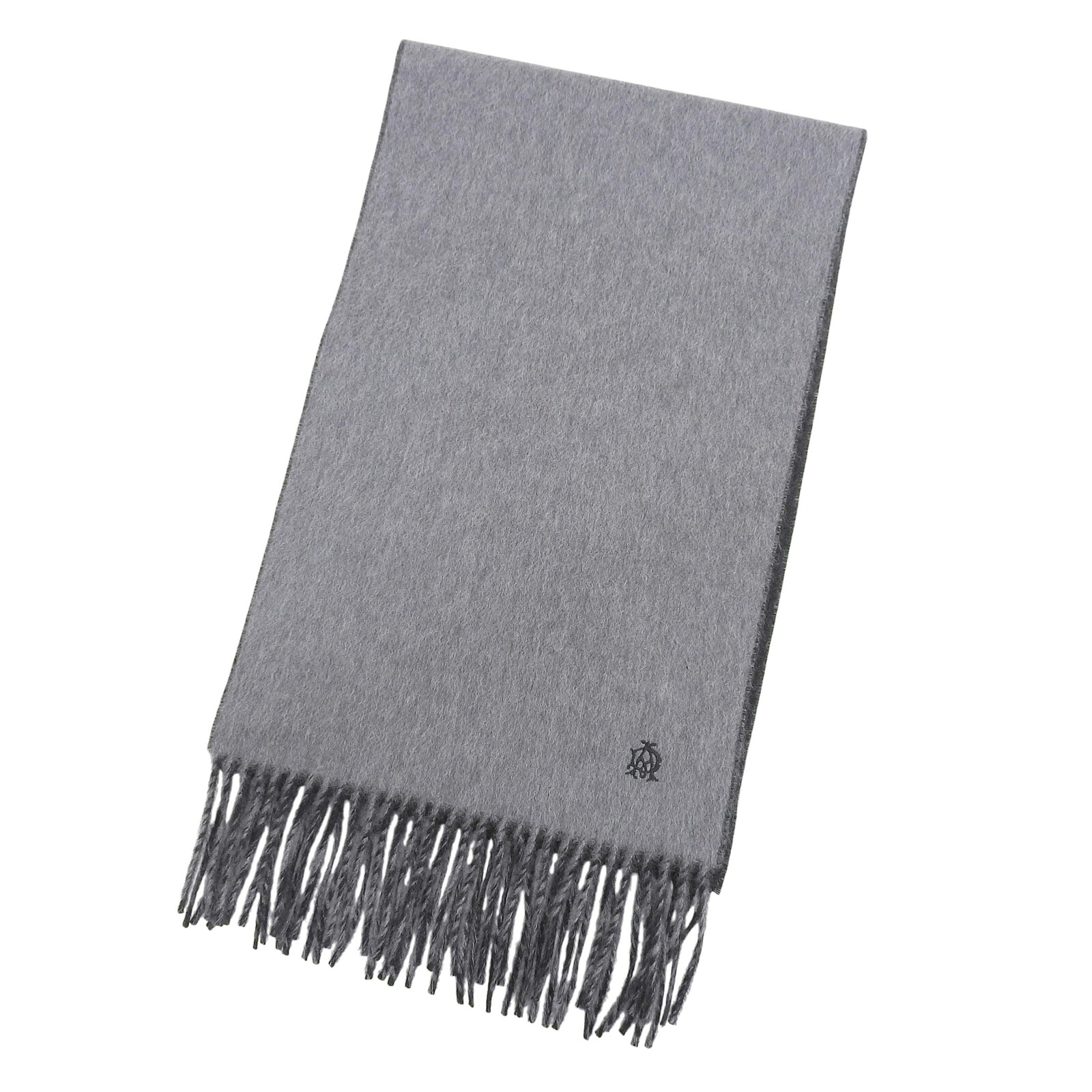未使用品▲Dunhill ダンヒル カシミヤ100% フリンジ付き ロゴ刺繍 マフラー ストール 全長177cm 幅28cm グレー R イタリア製 正規品 メンズ 【中古】|衣類&ブランドリサイクル GREEN