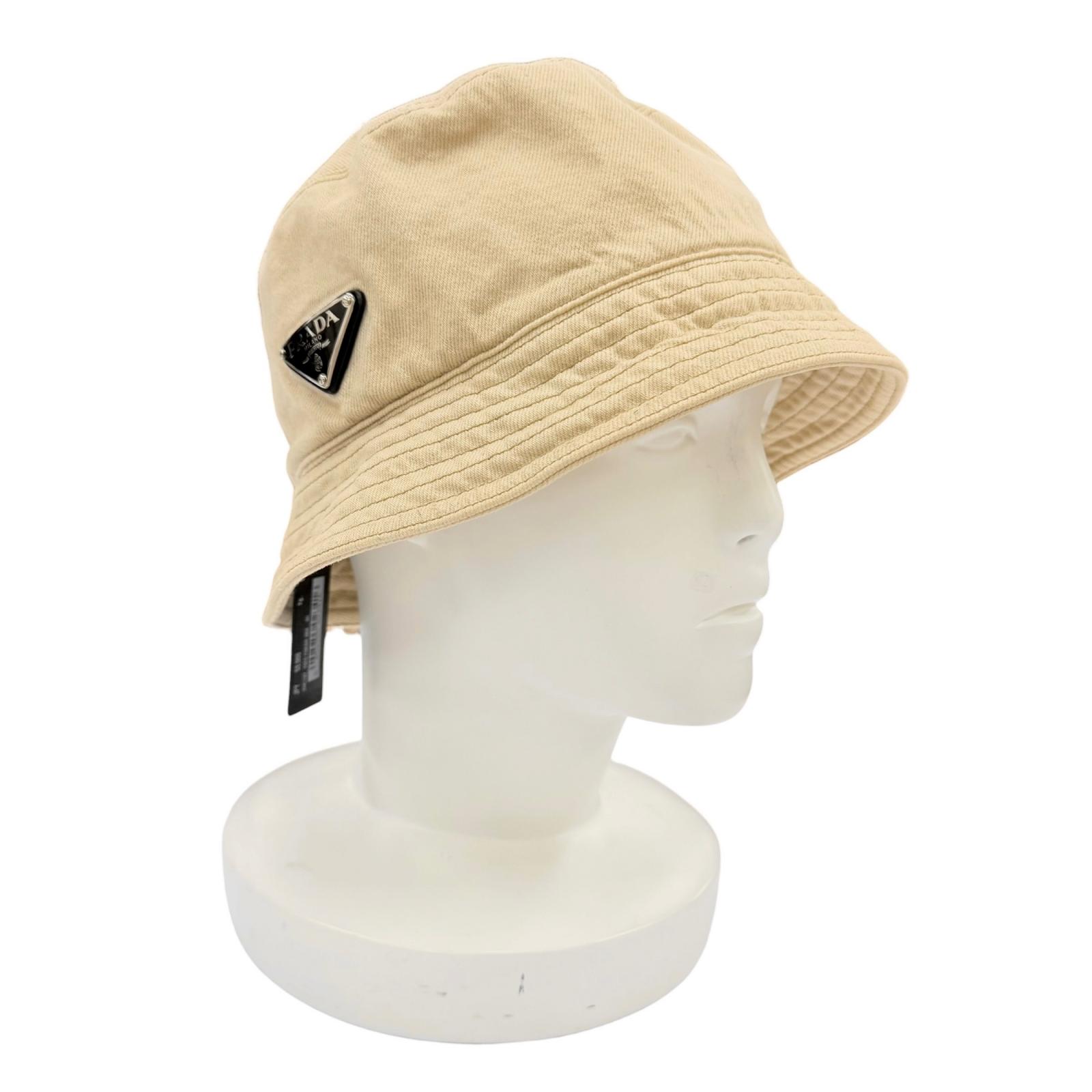 未使用品☆PRADA プラダ 2HC137 コットン100% トライアングルロゴプレート バケットハット ベージュ L イタリア製 正規品 レディース 保存袋付き 【中古】|衣類&ブランドリサイクル GREEN