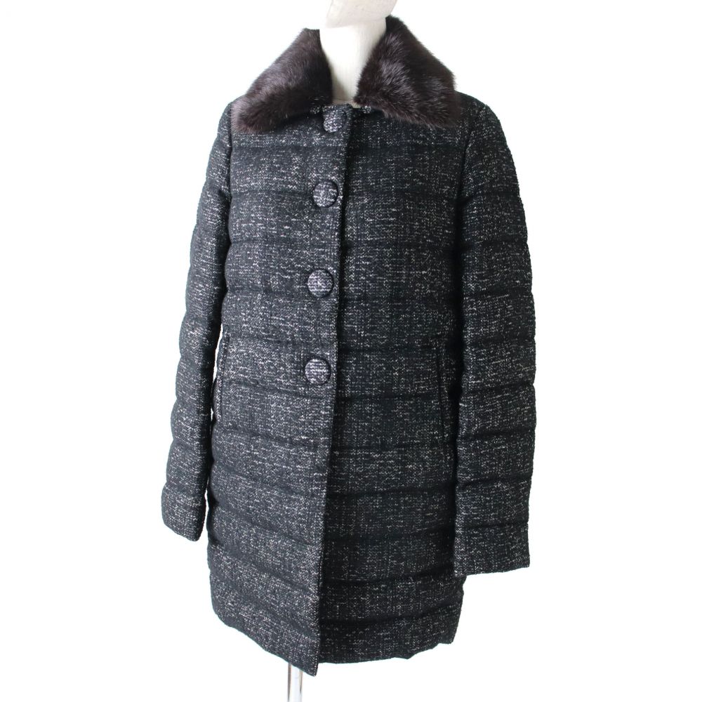 中古 極美品 国内正規品 Moncler モンクレール Seynet セーヌ 襟ファー付 ミックスツイード ロングダウンコート ブラック系 レディース 00 冬物 Visastart Com