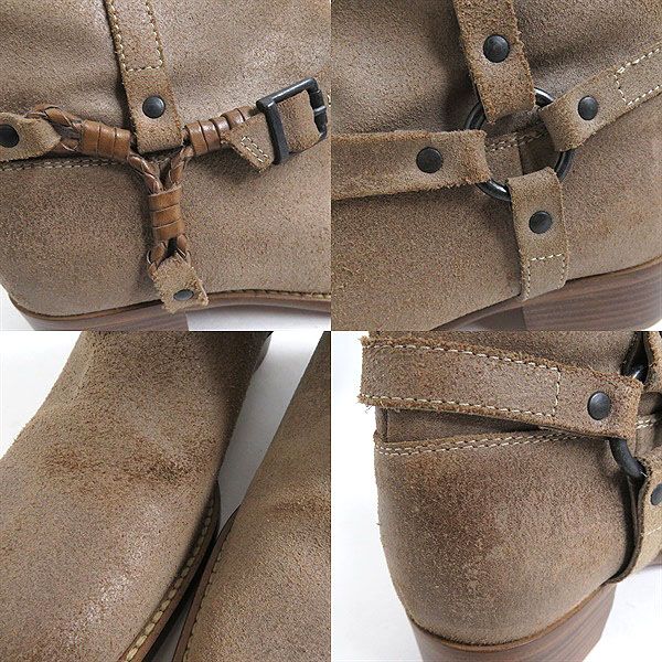 美品BOTTEGAVENETA/ボッテガヴェネタベルト付きスクエアトゥスウェードレザーエンジニアブーツブラウン401/2イタリア製メンズ【中古】