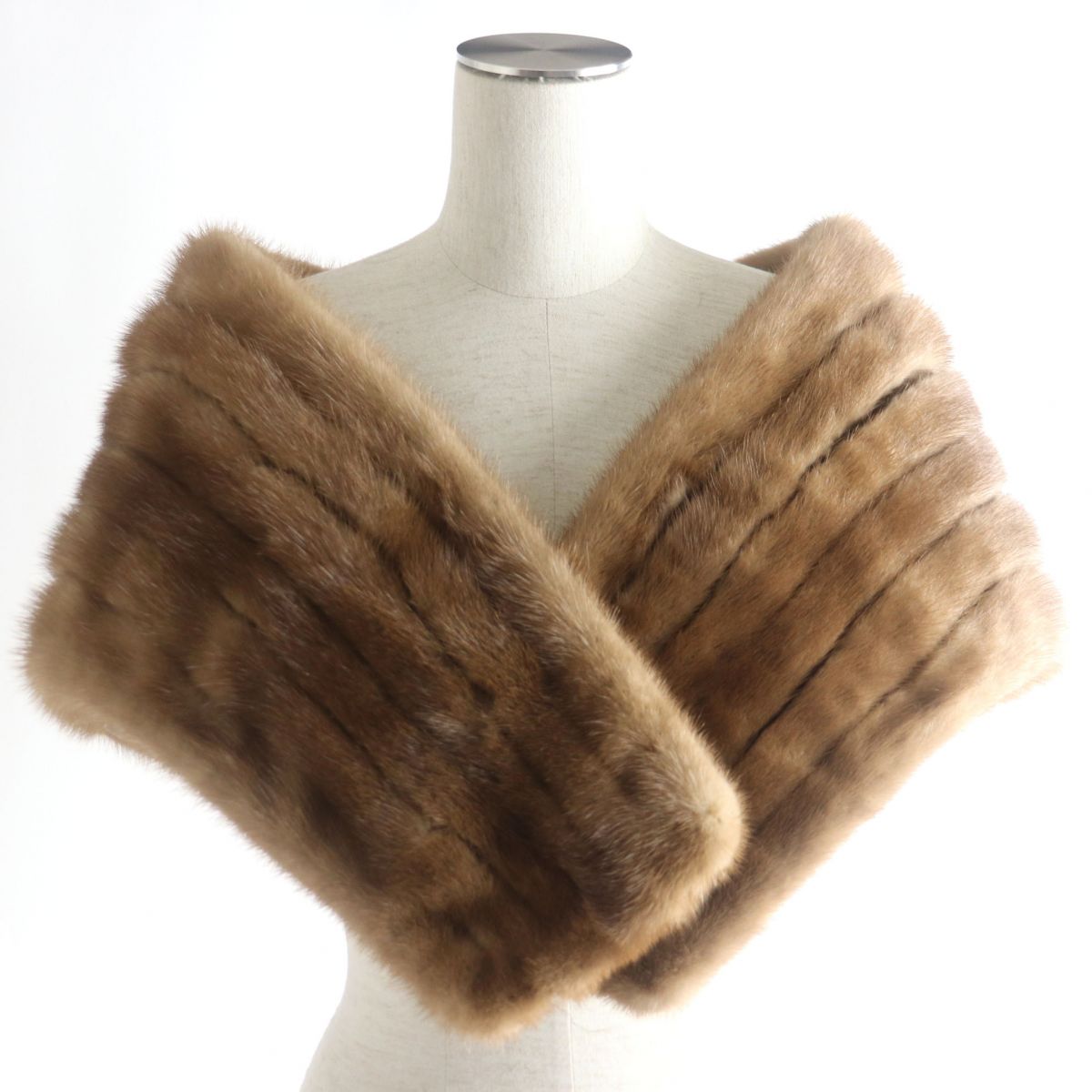 未使用品◆MINK パステルミンク タグ付き 本毛皮ショール/ストール ライトブラウン 毛質艶やか・柔らか◎【中古】