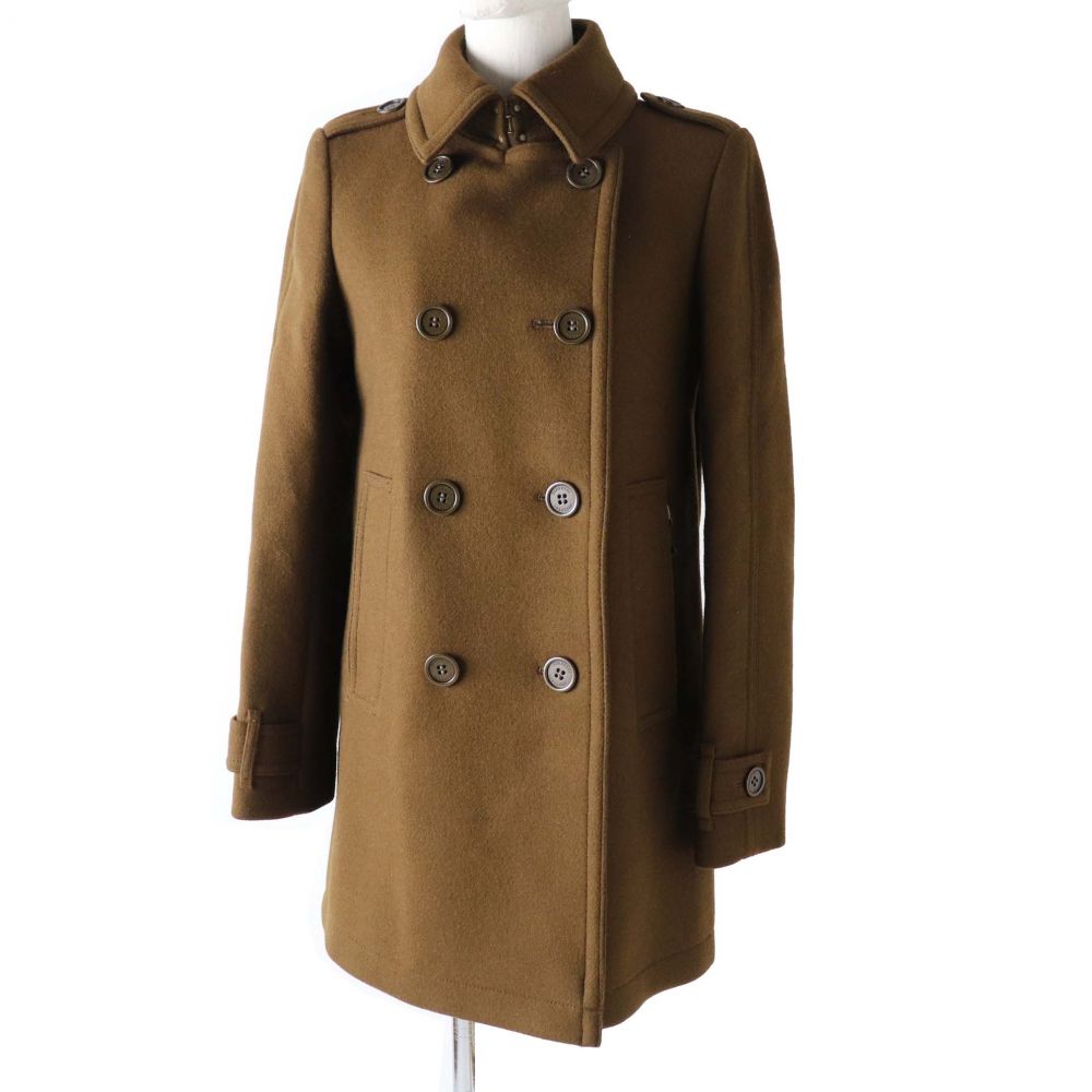 中古 綺麗さ物件 律格品 バーバリー 大ロンドン B1b70 287 56 レディース ロゴ名取草附添い ウール ピーコート カーキ茶 号数38 日本製 Olc54 Fr