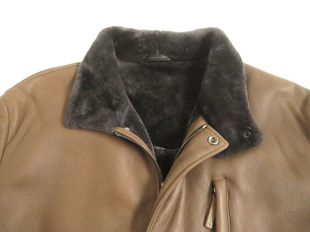 中古 美品目 アルマーニ 比翼作ること ダブルzip 国色 ムートンジャケット 褐色 Eu56 分かりやすいな意匠 メンズ Odeftg Com