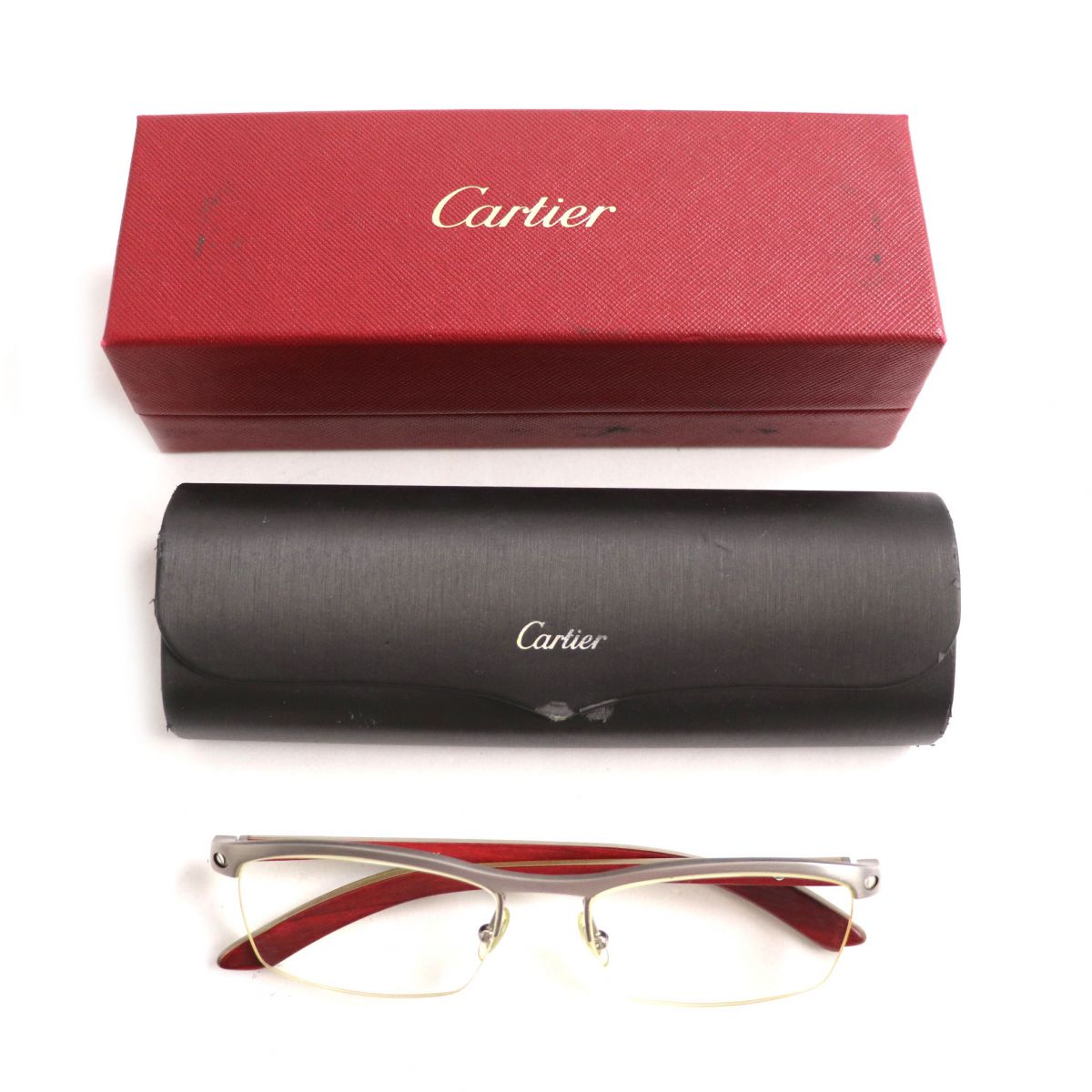 美品▽Cartier カルティエ ウッドテンプル 度入り メガネ アイウェア