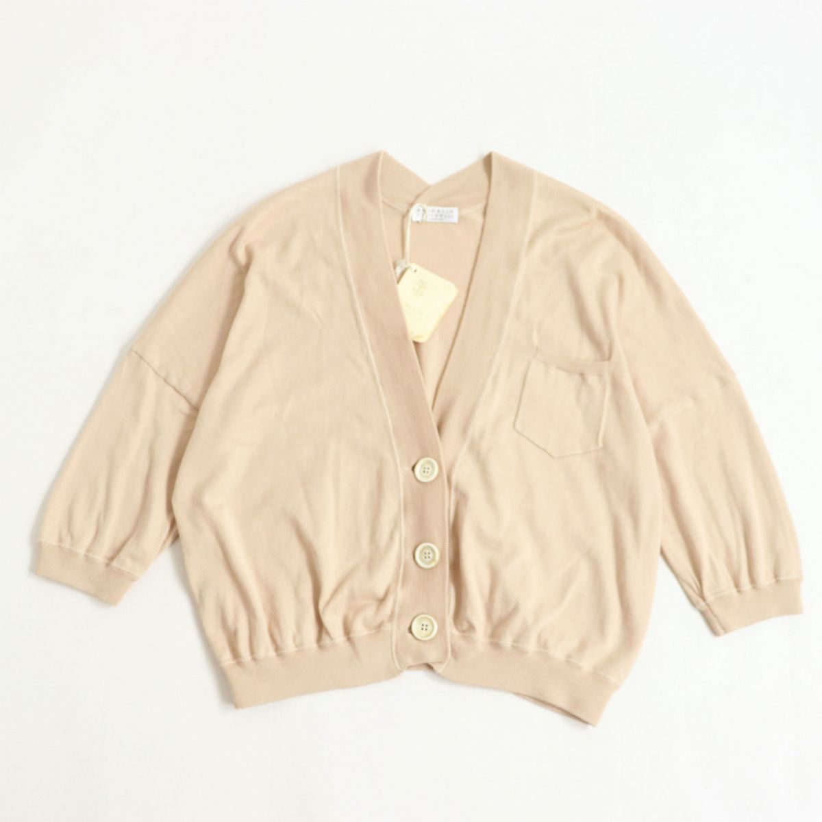 美品 極美品 Brunello Cucinelli ブルネロクチネリ レディース コットン100 ショート丈 ニットカーディガン ベージュ M タグ付き シンプル Fucoa Cl