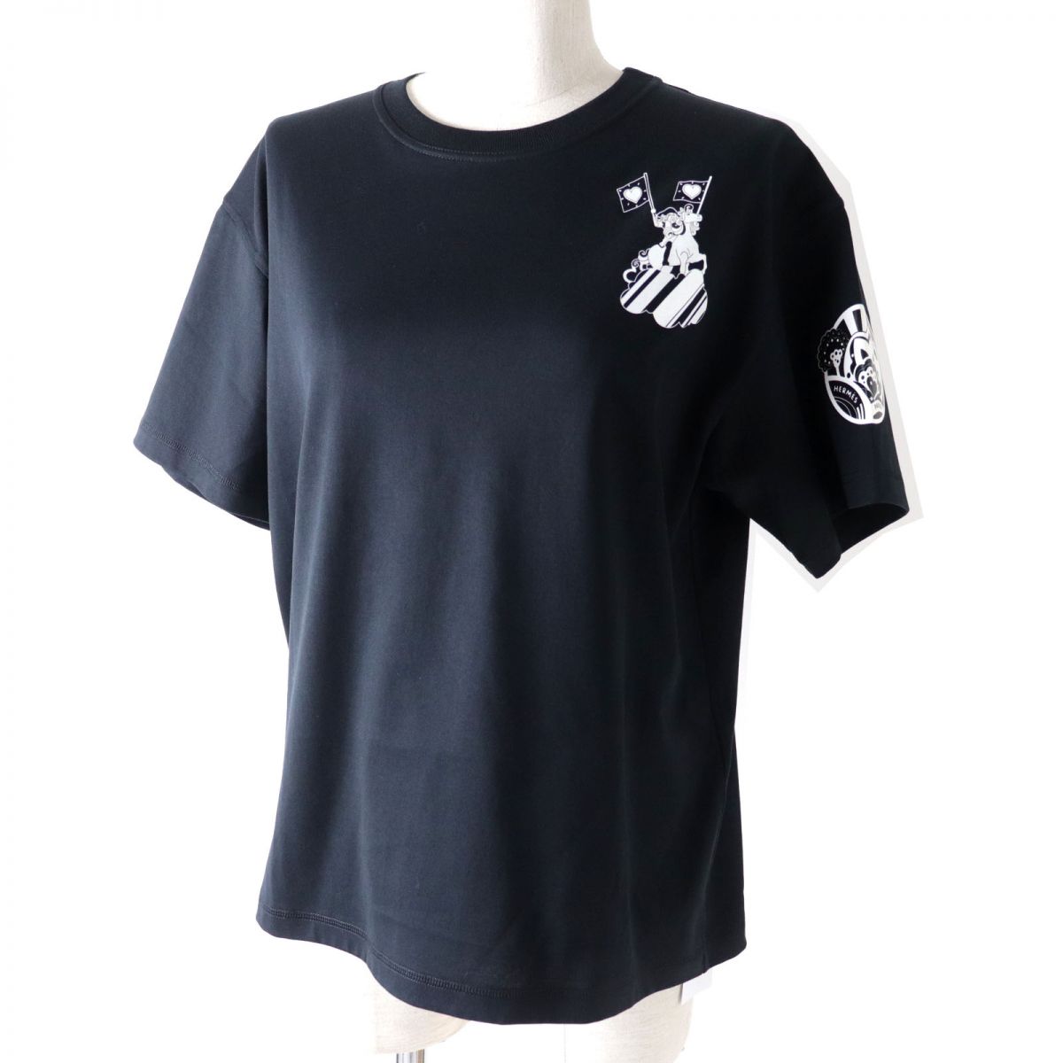 未使用品◎正規品 フランス製 HERMES エルメス 22SS FAUBOURG RAINBOW フォーブルレインボー プリント 半袖 Tシャツ ブラック 36 タグ付き