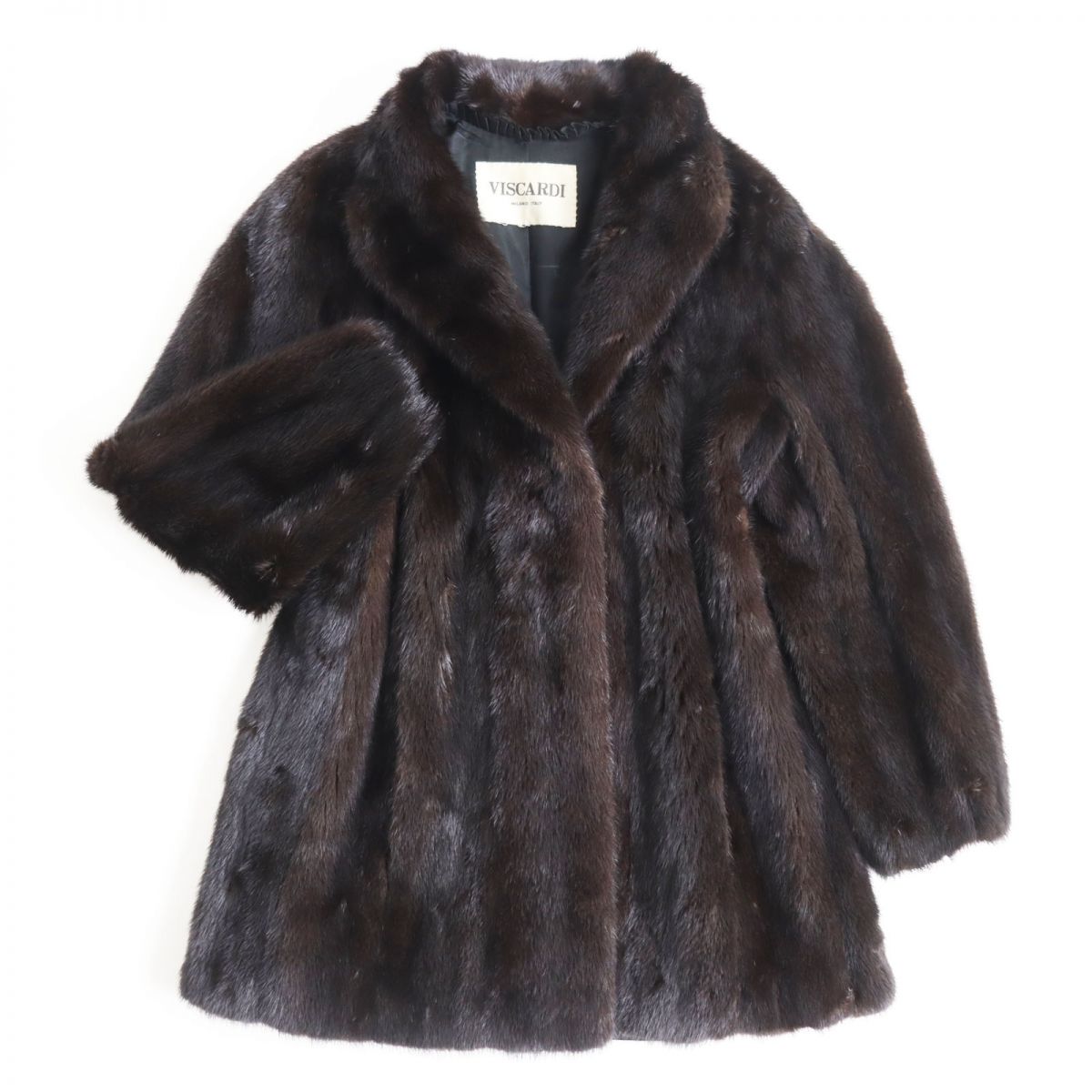 美品▽VISCARDI ビスカルディ MINK ミンク 裏地ロゴ柄 本毛皮ポンチョ